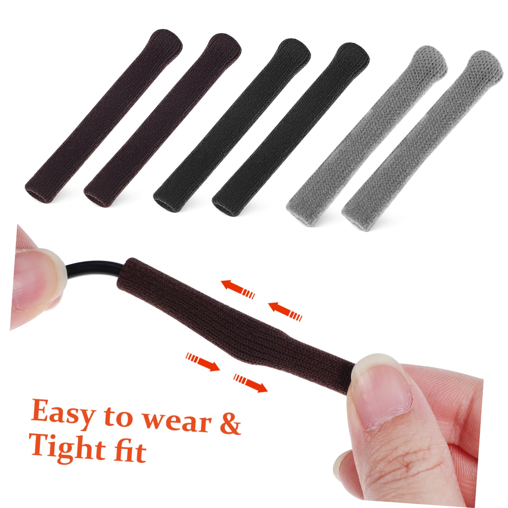 FRCOLOR 6 Pairs Glasses Arm Pads - Soft Ear Cushions for Comfortable Eyewear, Anti-Slip Temple Sleeves for Reading, Working & Long-Term Wear (Black)