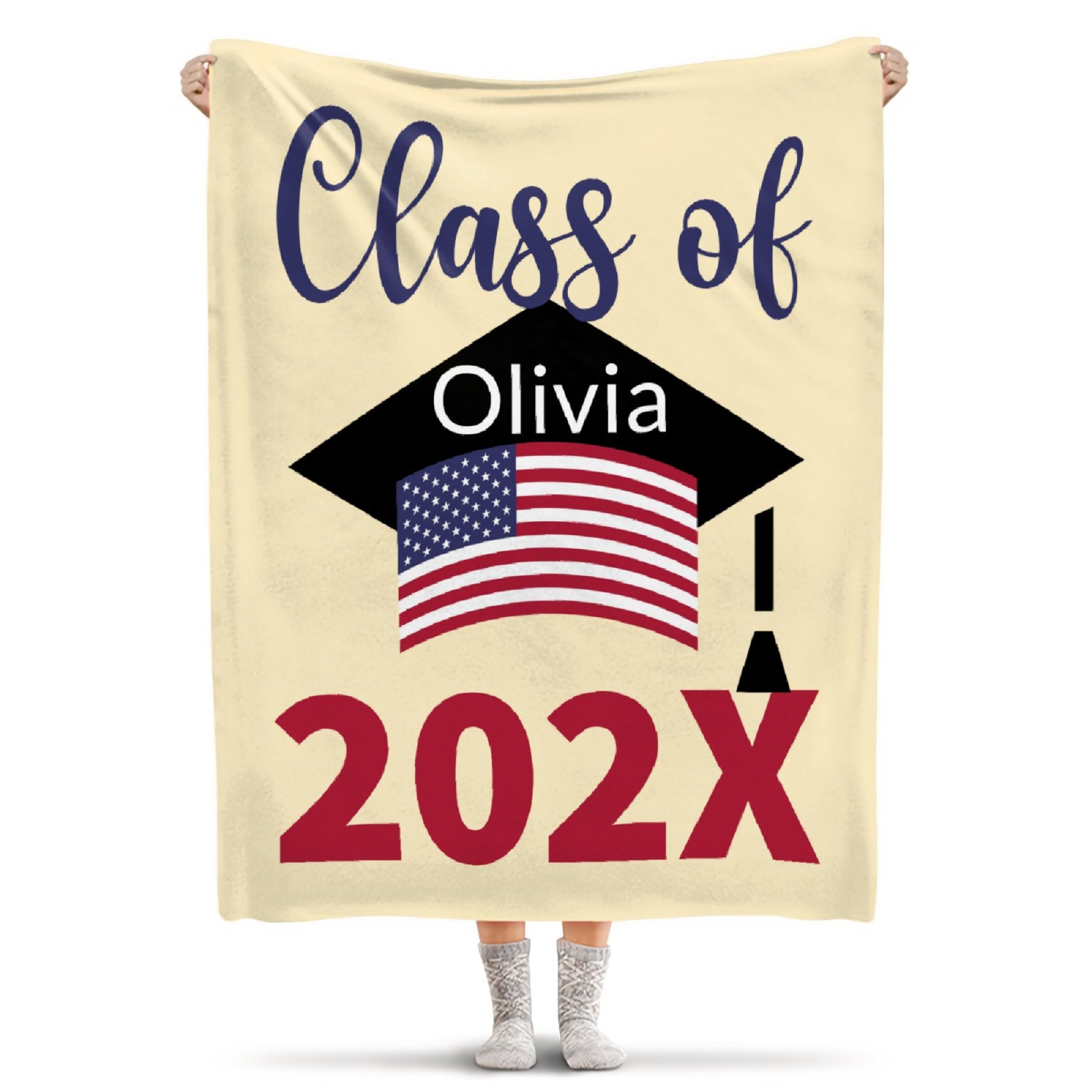 Personalized Graduation Blanket for Men & Women - Class of 2024 Custom Name Plush Throw, Soft Fuzzy Flannel Blanket 60