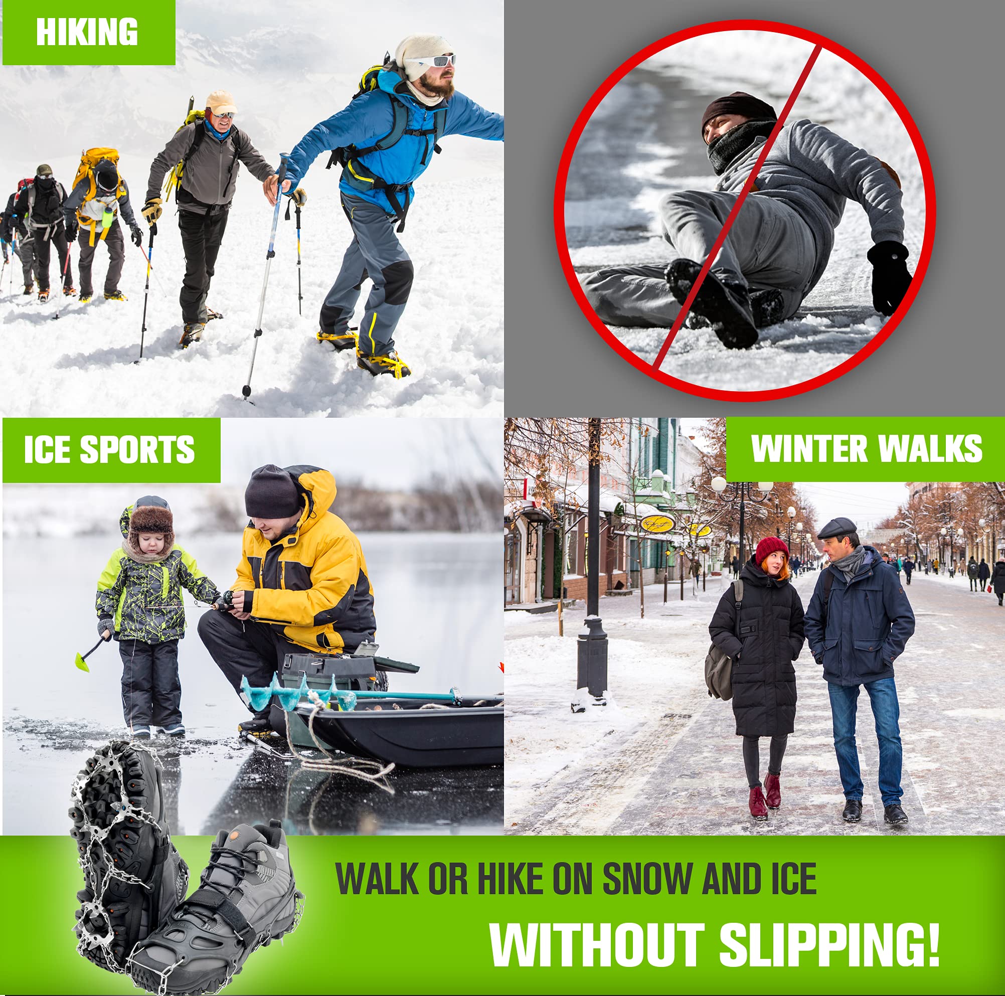 Best Hiking Crampons with 19 Non-Slip Spikes - Ice & Snow Traction for Boots & Shoes - Perfect for Winter Hiking, Mountaineering & Icy Trails