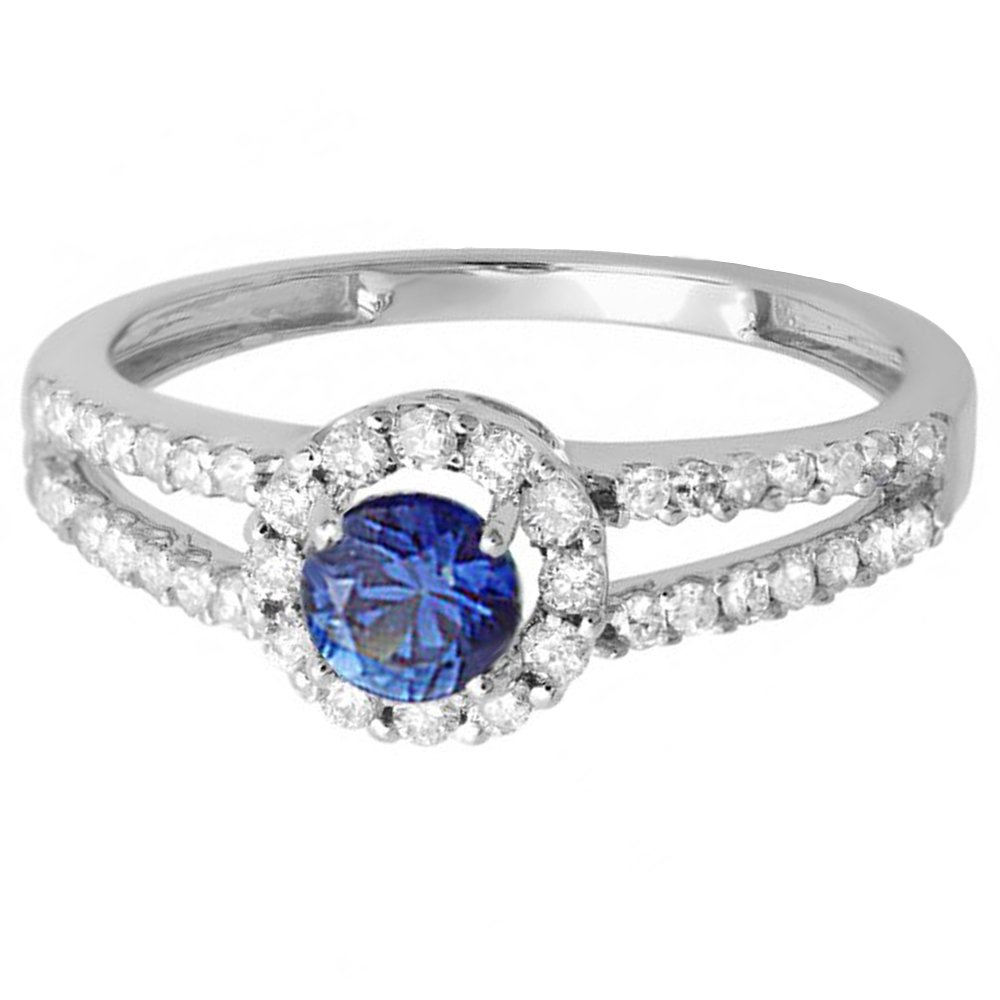 18K White Gold Blue Sapphire and Diamond Halo Engagement Ring for Women - Dazzlingrock Collection, Perfect for Bridal, Wedding, and Anniversary Gifts