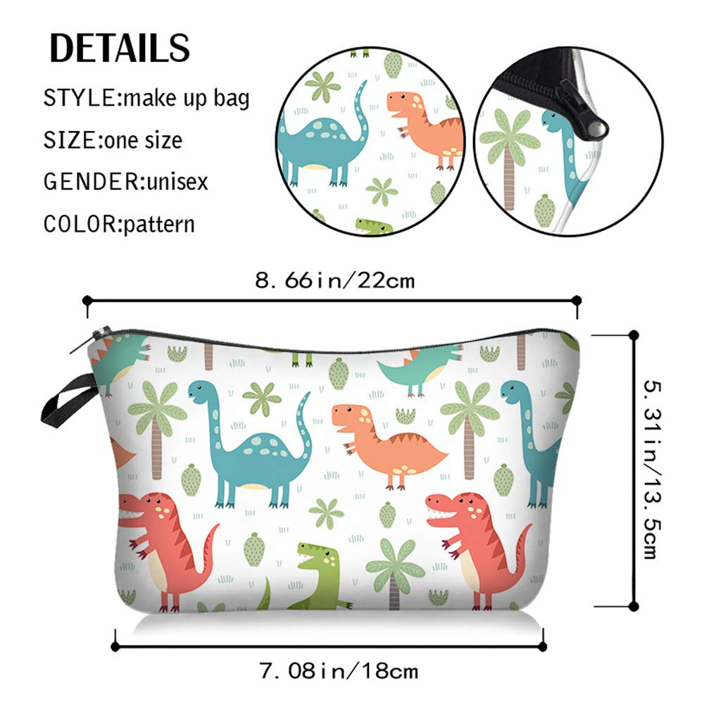 ASCHAR Adorable Waterproof Cosmetic Bag for Women - Roomy Travel Makeup Organizer, Toiletry Pouch, Cute Dino Design (Dino 944) | Perfect Gift for Her, Travel Essentials & Daily Beauty Storage