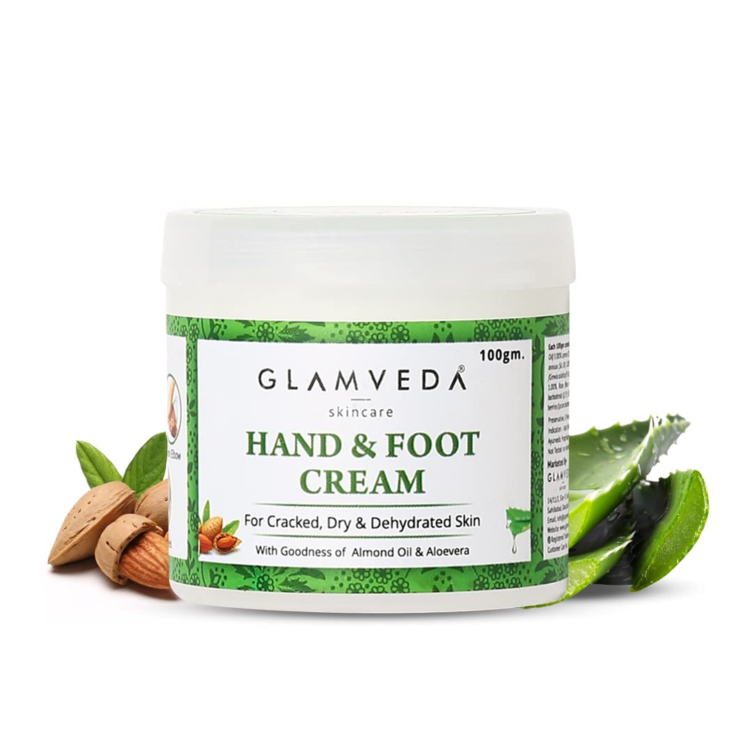 Glamveda Ayurvedic Hand & Foot Crack Cream - 100gm for Dry, Rough Skin & Cracked Heels - Paraben Free with Almond Oil, Aloe Vera & Mango Butter - Deep Moisturizing & Repairing Treatment - Perfect for Winter Care & Overnight Healing