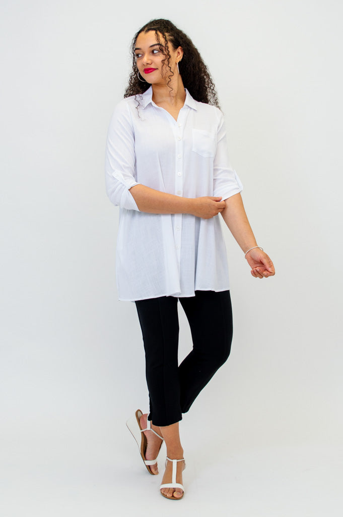 Celine Women's White Linen Bamboo Blouse - Elegant Casual & Office Wear for Summer