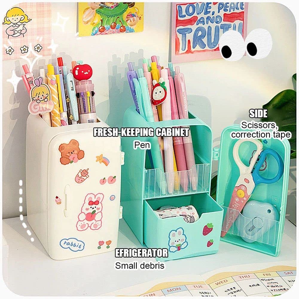 Adorable Cartoon Refrigerator Pen Holder & Desk Organizer - Kawaii Pencil Case for School, Office & Home Use | Perfect for Students, Teachers & Stationery Lovers (Pink)
