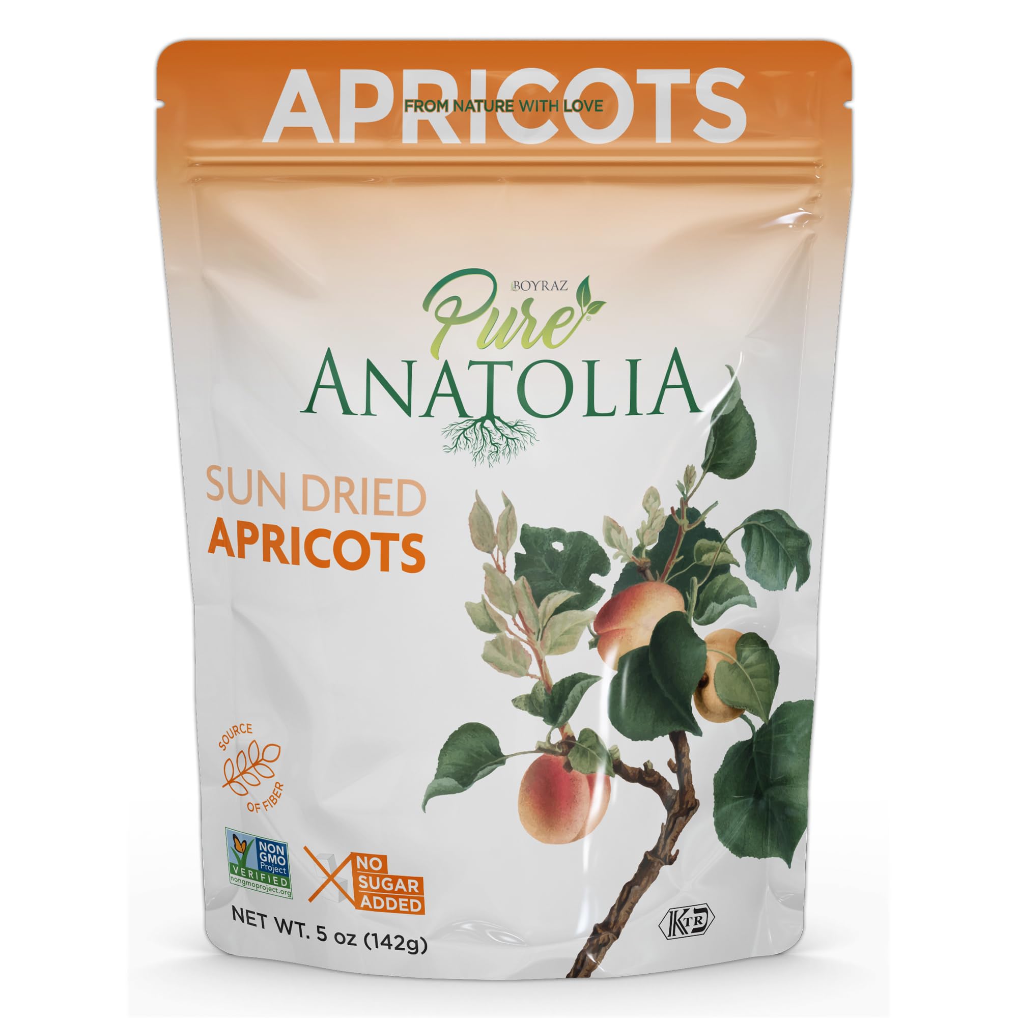Pure Anatolia 100% Natural Turkish Sun Dried Apricots - No Sugar Added, Non-GMO, Vegan, Halal, Kosher, Healthy Fiber Snack - 5oz Resealable Bag - Perfect for Hiking, School Lunches & Healthy On-the-Go Snacking
