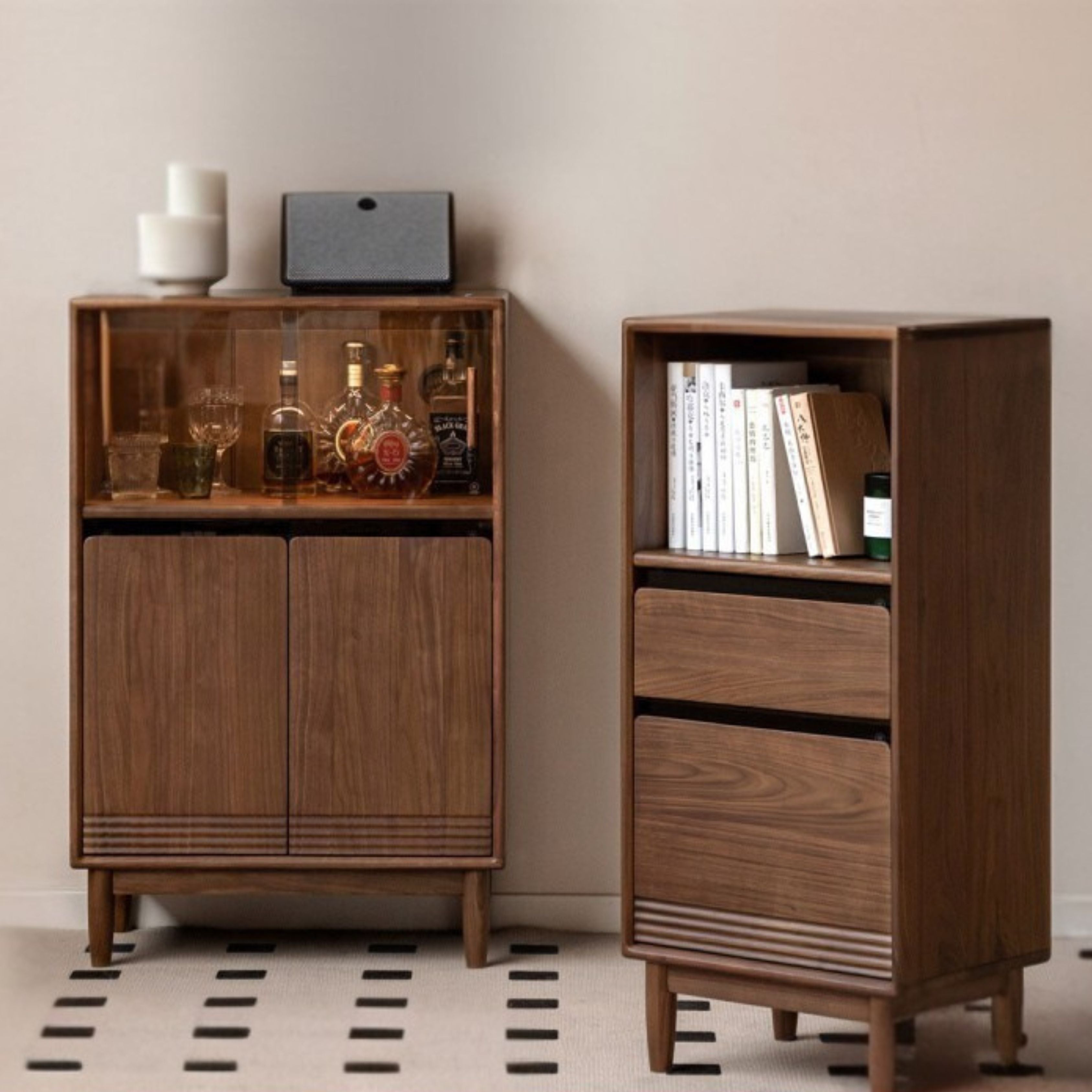 Premium Black Walnut Solid Wood Modern Side Cabinet - Stylish Storage for Living Room, Bedroom & Entryway - Mid-Century Inspired Home Decor