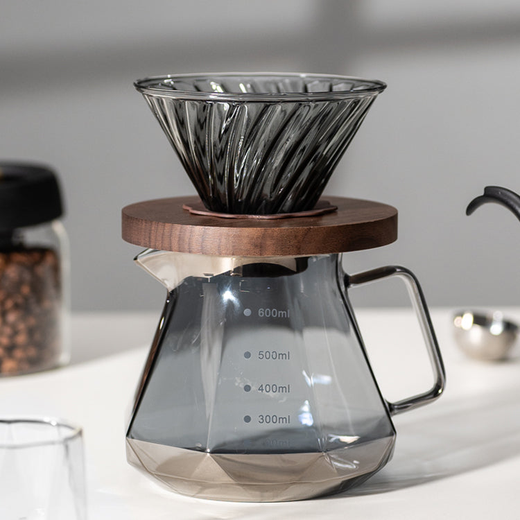 Premium V60 Coffee Dripper Set with Walnut Wood Stand & Glass Carafe - Perfect for Pour Over Brewing at Home, Office or Gifts for Coffee Lovers