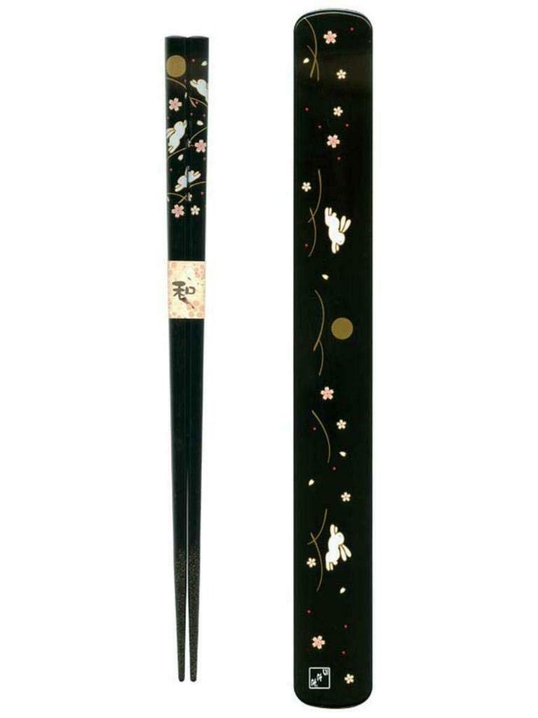Premium Black Japanese Travel Chopsticks Set with Bunny Case - Portable Chopsticks for Sushi, Ramen & Asian Cuisine - Perfect for Travel, Office Lunch & Home Dining