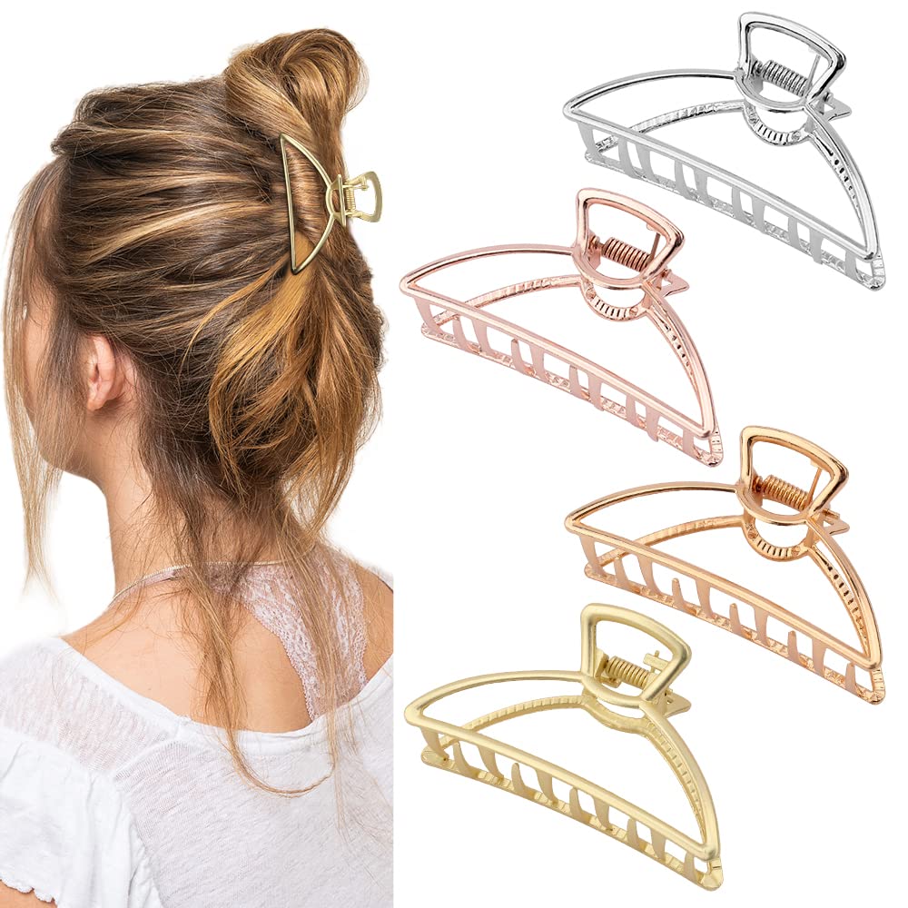 Canitor Small Hair Clips 3 Inch Medium Semicircle Hair Clips - 4PCS Gold & Silver Hair Claw Clips for Thin Hair - Cute Hair Accessories for Women - Perfect for Everyday Styling, Work & Special Occasions