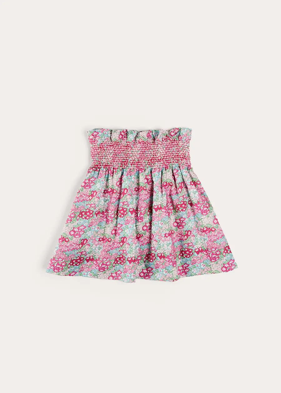 Viola Floral Smocked Waistband Pink Skirt for Girls 3-10 Years | Perfect for Spring Outfits, Birthday Parties & Photo Shoots