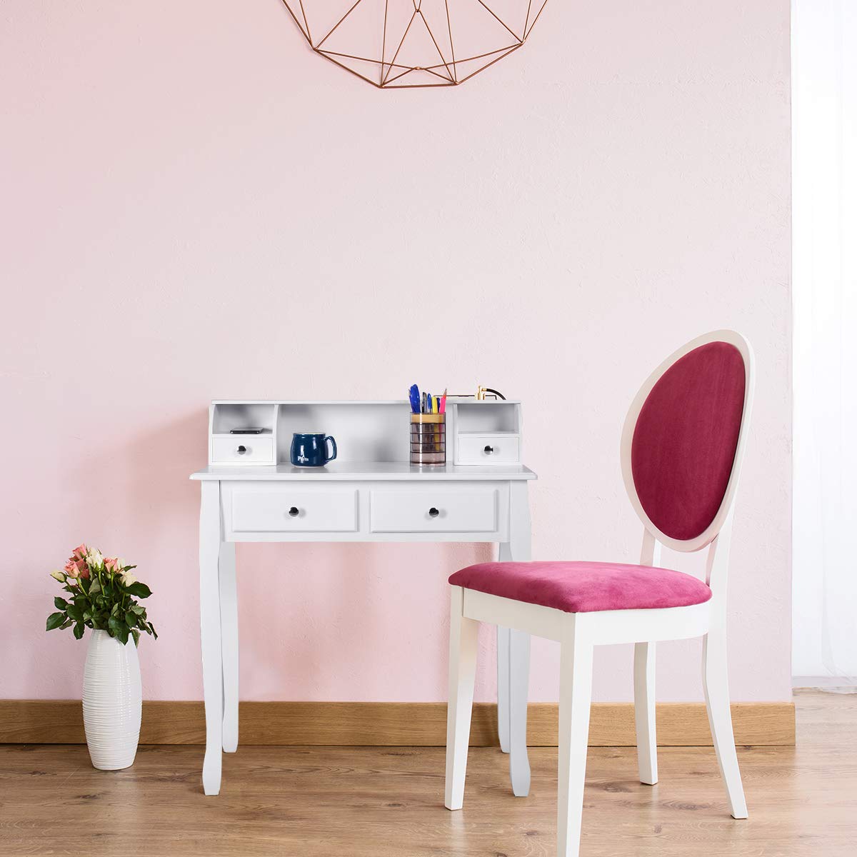 GOFLAME Writing Desk with 4 Drawers & Detachable Organizer - Large Storage Computer Desk for Home Office, Study Room & Small Spaces (White) - Perfect for Remote Work, Online Classes & Crafting Projects