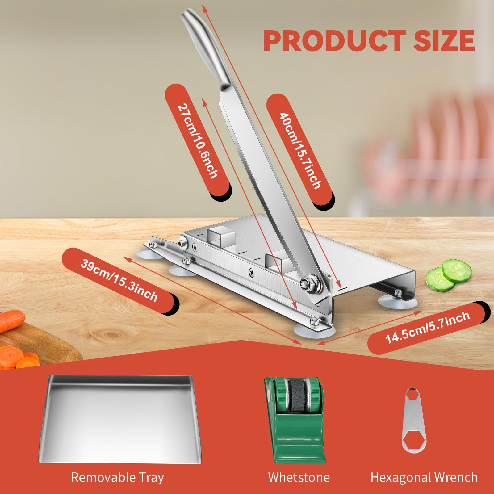 BAOSHISHAN Manual Meat Slicer - Professional Rib Chopper & Bone Cutter for Chicken, Beef, Fish & Frozen Meat - Heavy Duty Home & Commercial Kitchen Slicing Machine (Single Blade) - Perfect for Deli Food Prep, Butcher Shops & Restaurant Cooking