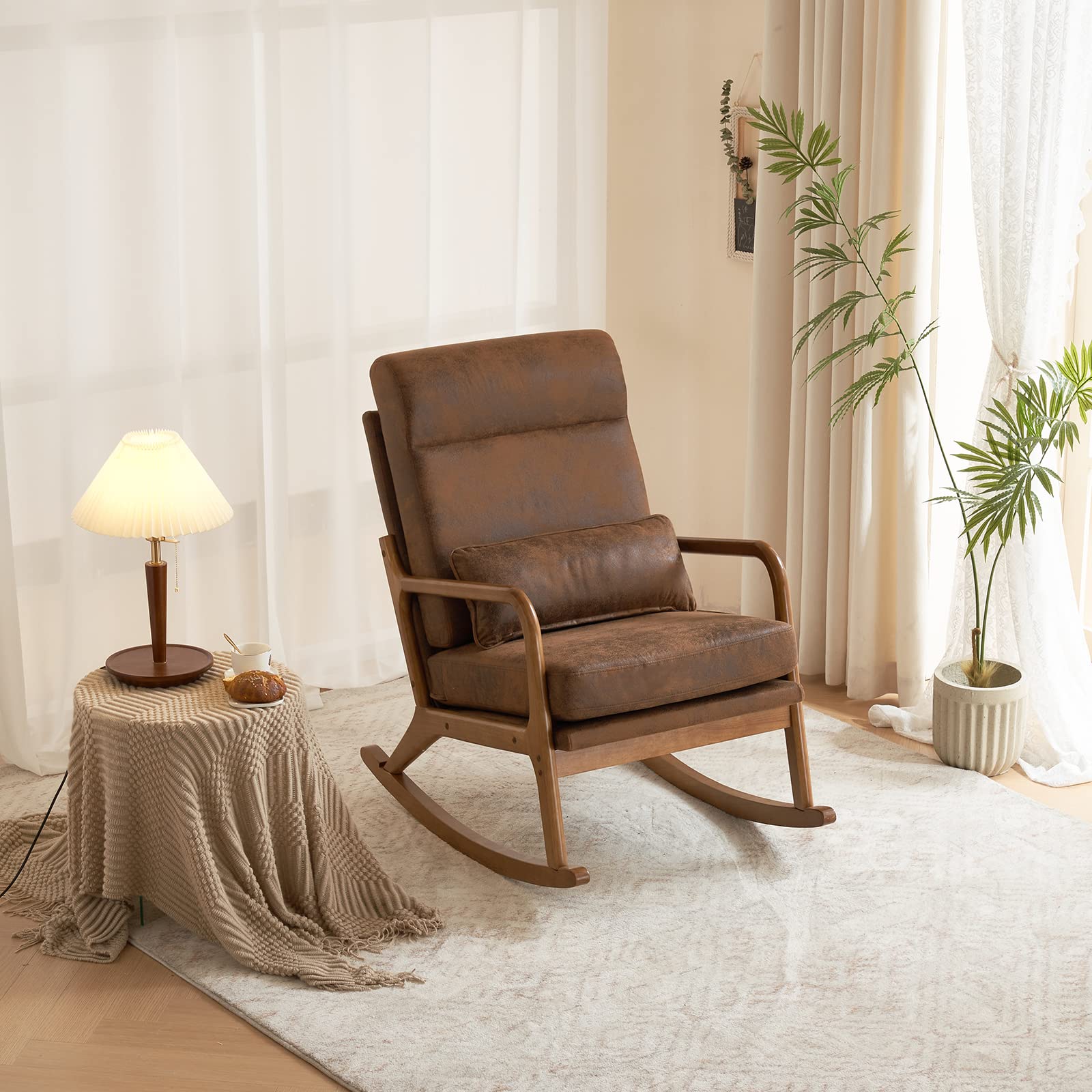 SEALAMB Rocking Chair with Lumbar Support - Nursery Glider Rocker for Moms & Seniors, High Back Comfort Armchair for Living Room, Bedroom - Perfect for Nursing, Reading & Relaxation