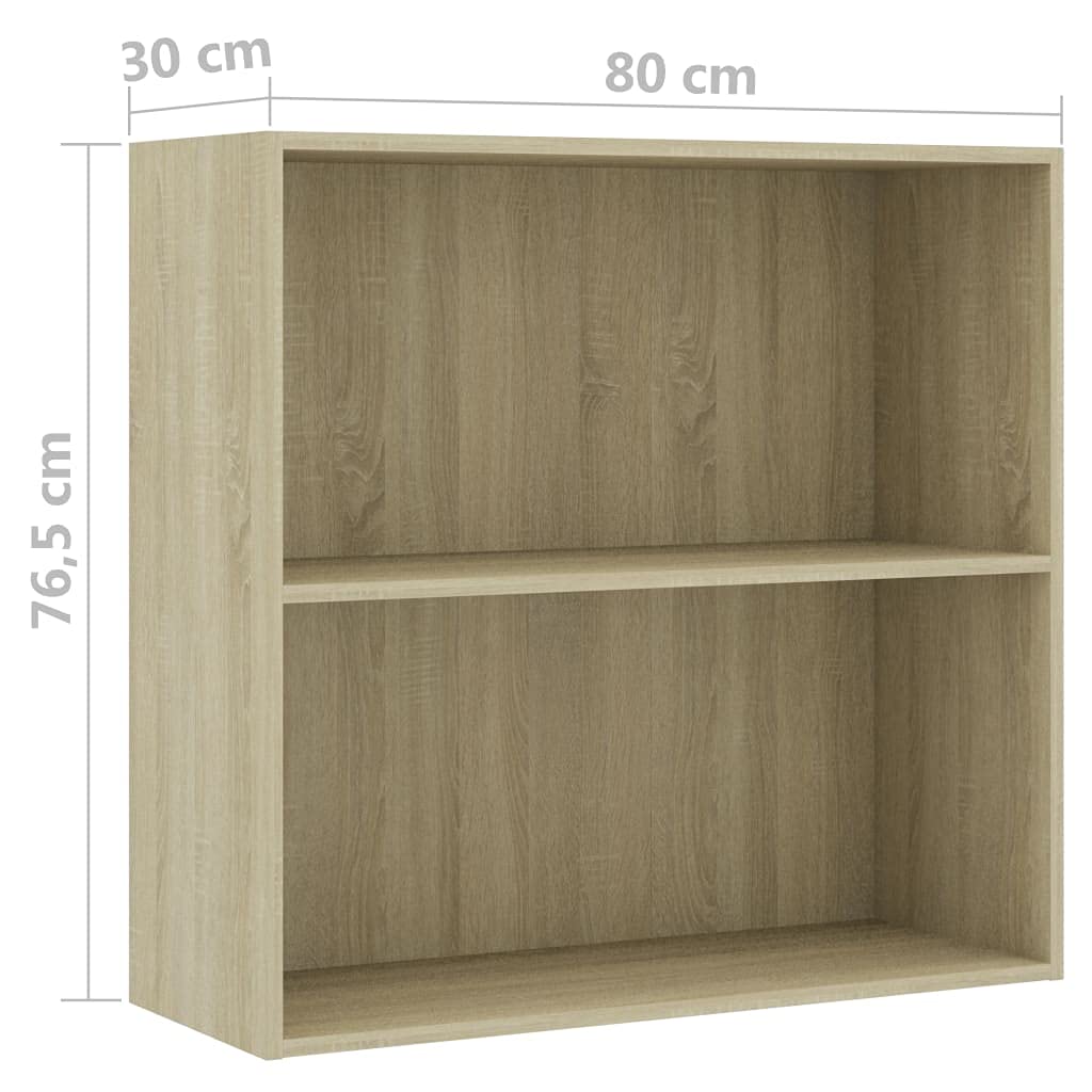 2-Tier Open Bookcase with Adjustable Shelves - Modern Freestanding Book Shelf for Display & Storage - Sonoma Oak Finish 31.5