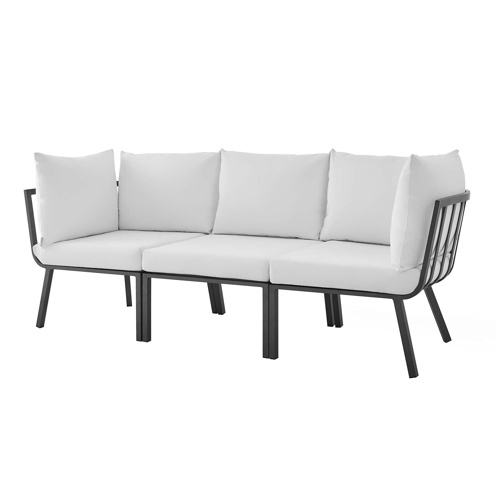 Modern Lounge Sectional Sofa Chair Set - Aluminum Metal Frame in Grey & White for Outdoor Patio, Cafe, Bistro, and Garden Relaxation