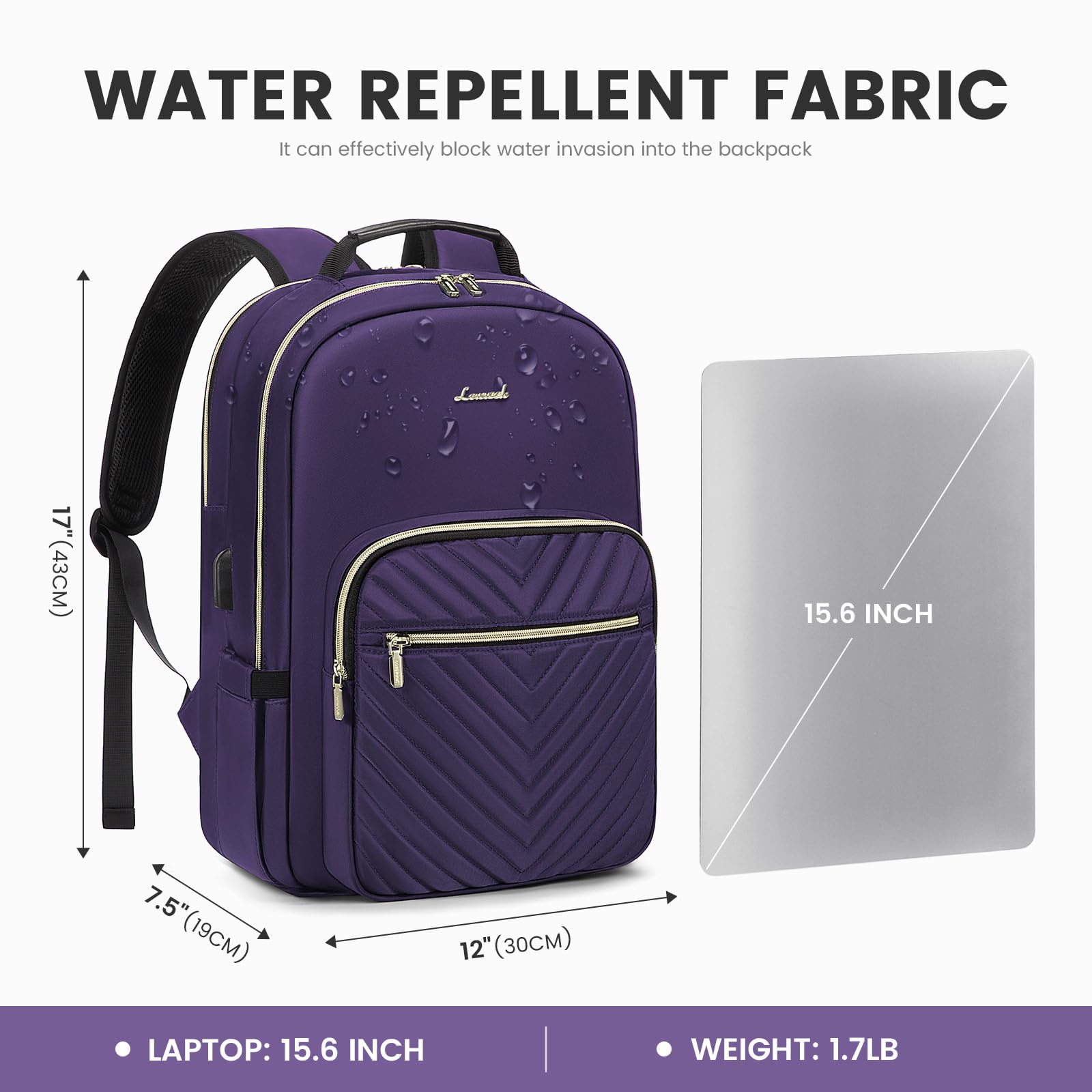 LOVEVOOK 15.6 Inch Laptop Backpack for Women, Stylish Waterproof Travel Backpack with USB Port, Professional Business College Teacher Bag, Perfect for Work, School, and Daily Commute