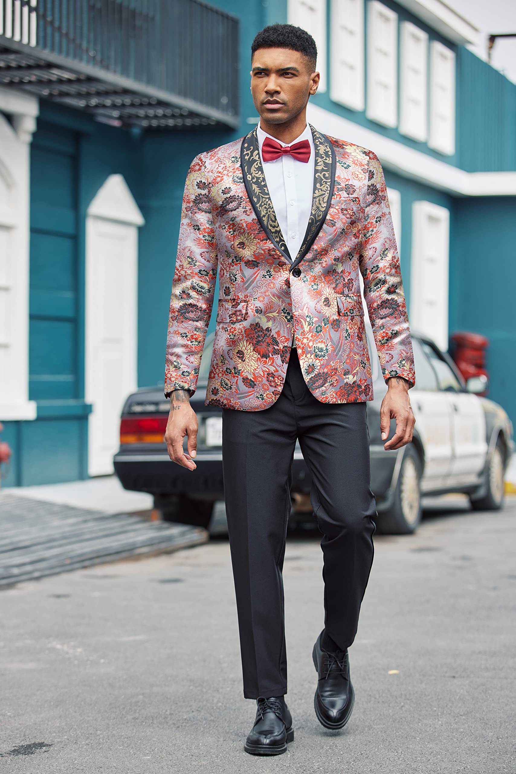 COOFANDY Slim Fit Floral Suit Jacket for Men - Wedding & Party Blazer