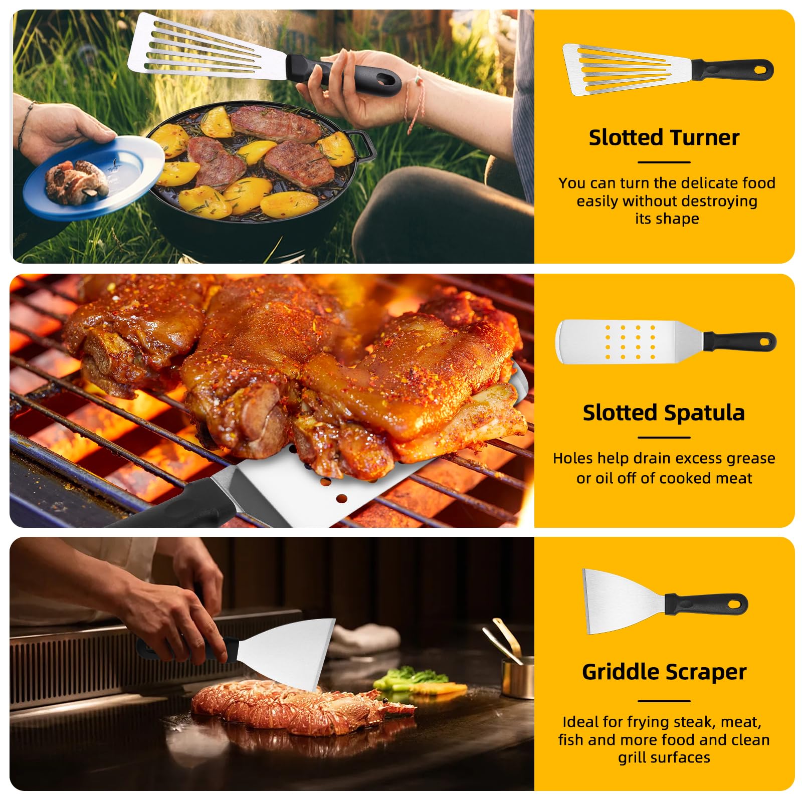 130Pcs Griddle Accessories Kit - Heavy Duty Flat Top Grill Tools Set for Blackstone & Camp Chef | Commercial Grade Grill Spatula Set with XL Spatulas, Burger Press, Basting Cover | Perfect for Outdoor BBQ, Tailgating & Backyard Cooking