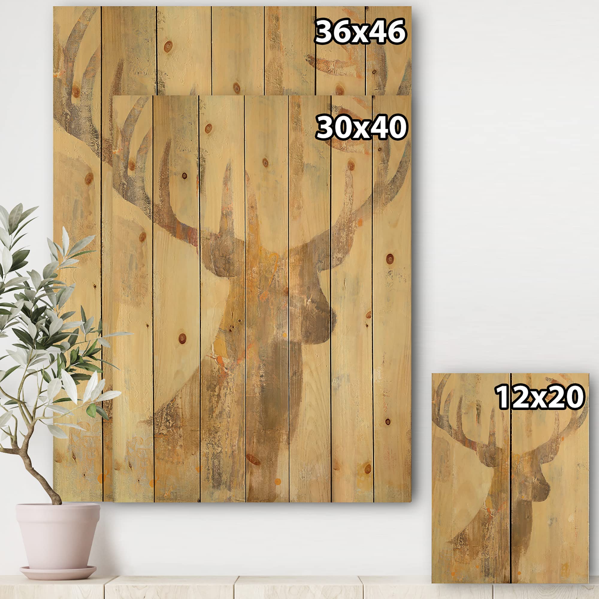 Farmhouse Wood Wall Decor - Golden Deer Wall Art, Large Animal Wood Panels Printed on Natural Pine Wood - Perfect for Living Room, Bedroom & Rustic Home Decor
