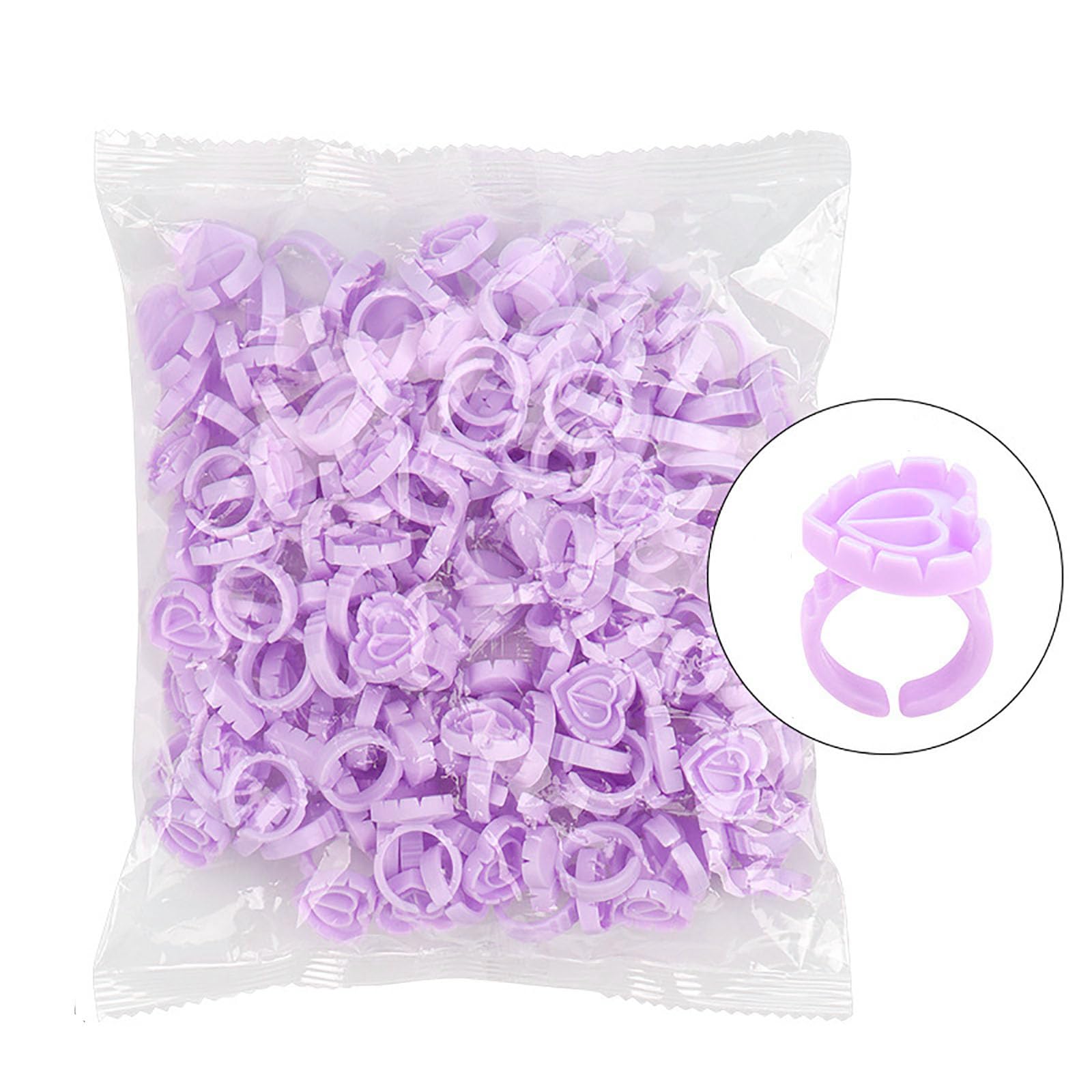 300 PCS Eyelash Extension Glue Rings - Heart & Blossom Design Lash Glue Holder Cups for Professional Eyelash Artists | Purple Smart Glue Dishes for Fanning & Extension Supplies | Perfect for Salon, Home Use & DIY Lash Kits