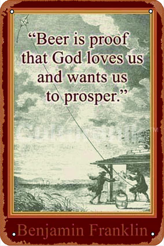 Vintage Ben Franklin Beer Poster Metal Tin Sign - 12x8 Inch Retro Wall Art for Bars, Coffee Shops & Home Decor | Perfect for Man Caves, Pubs & Kitchen Wall Decoration