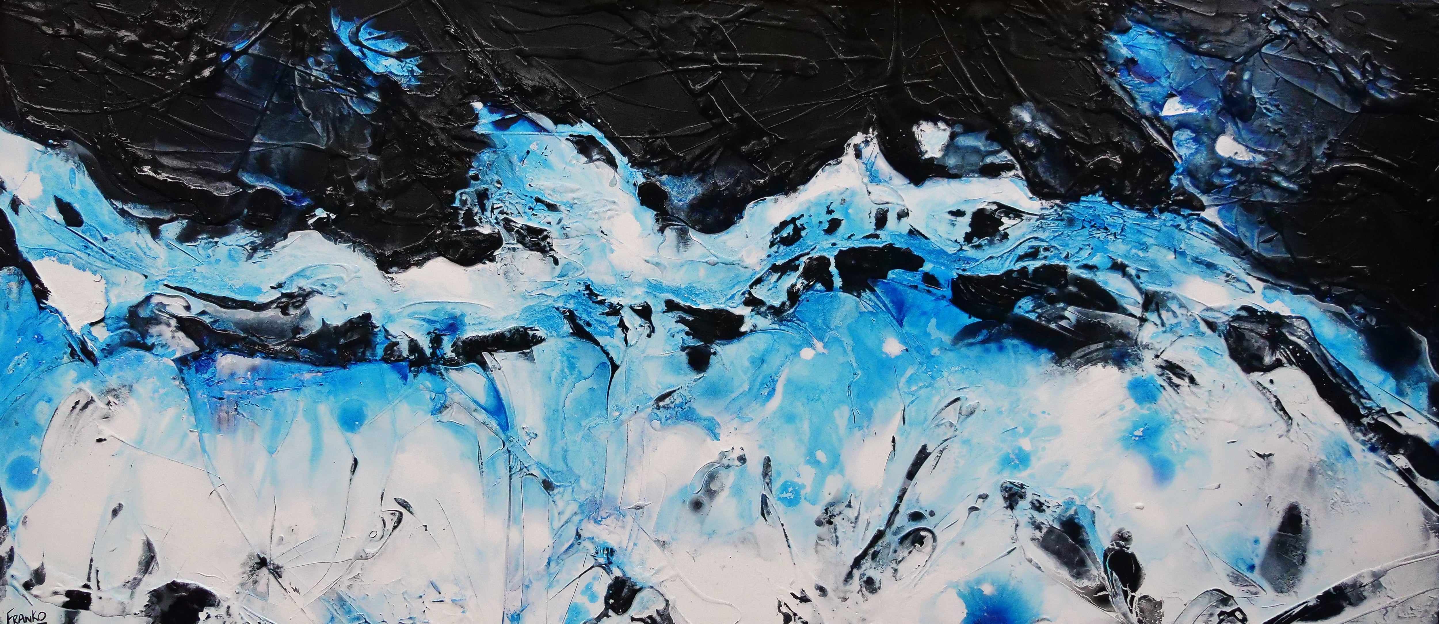 Blackened Rain 270cm x 120cm Black Blue Textured Abstract Canvas Art - Modern Wall Decor for Living Room, Bedroom & Office