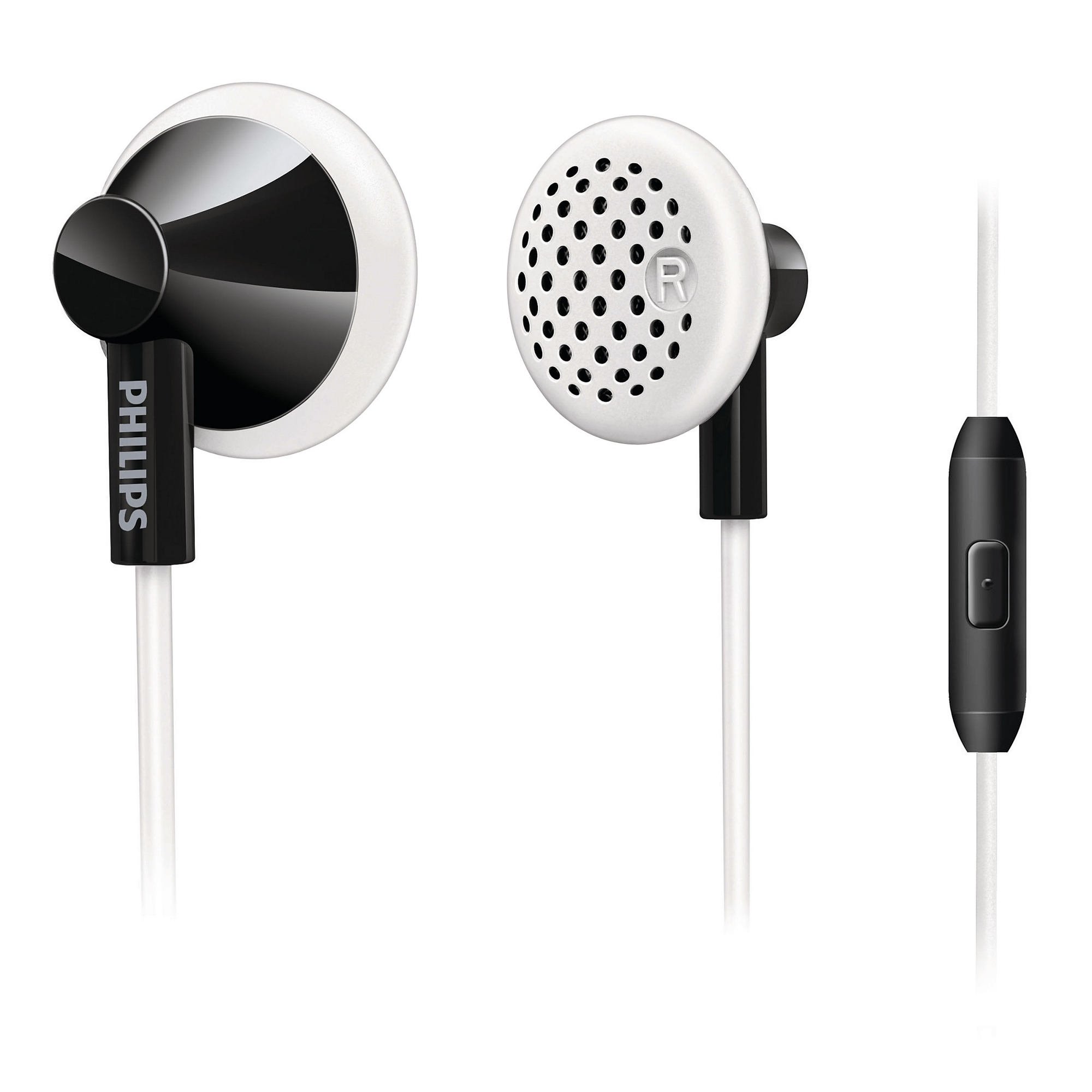 Philips SHE2105BW/28 In-Ear Headphones with Mic - Noise Isolating Earbuds, White/Black - Perfect for Running, Gym & Commuting