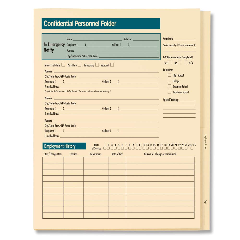 25-Pack Confidential Personnel File Folders 9.5
