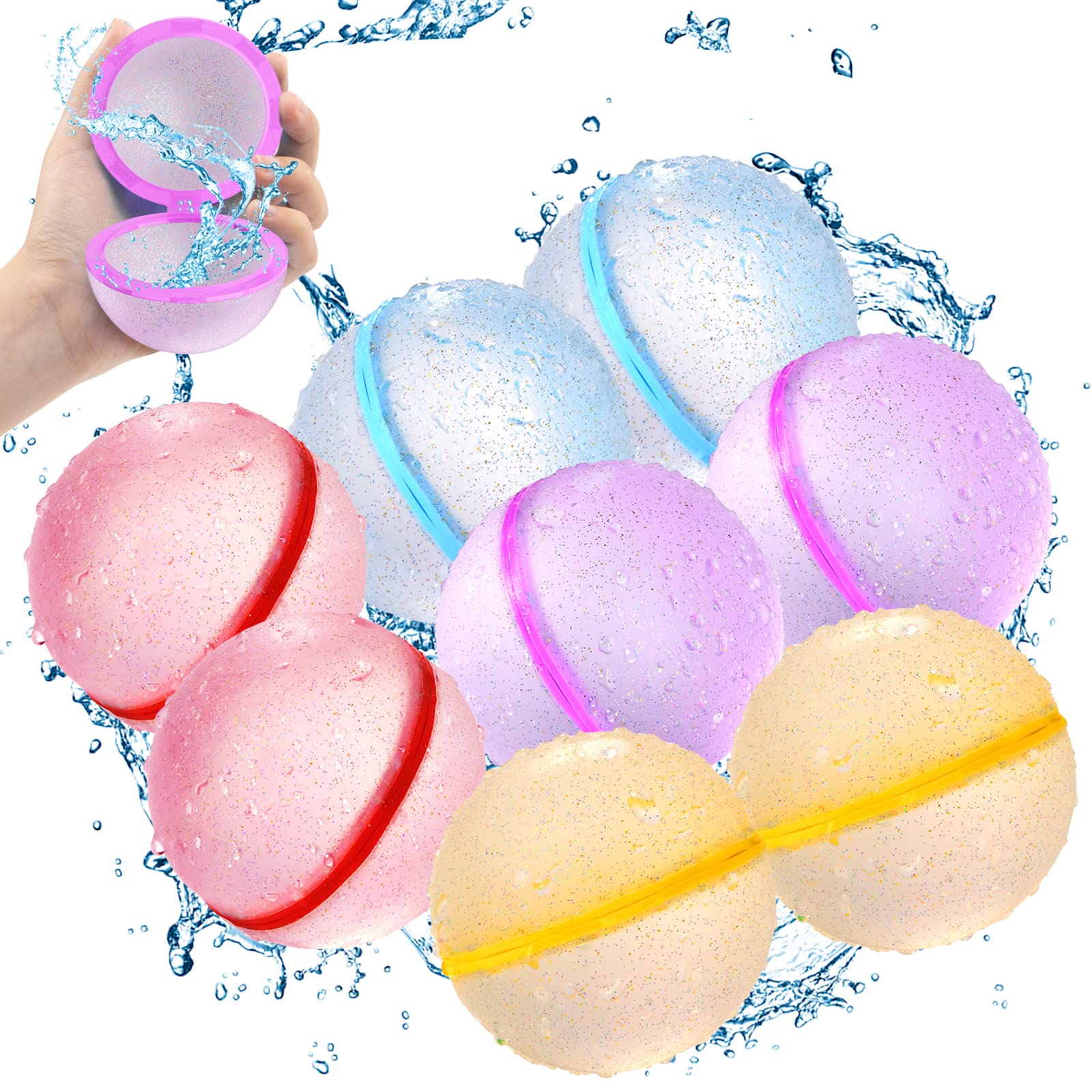**8 Pack Reusable Magnetic Water Balloons - Self-Sealing Quick Fill Water Bombs for Kids Ages 3+ | Outdoor Summer Toys for Boys & Girls, Water Fights, Beach Parties, Pool Games & Backyard Fun**