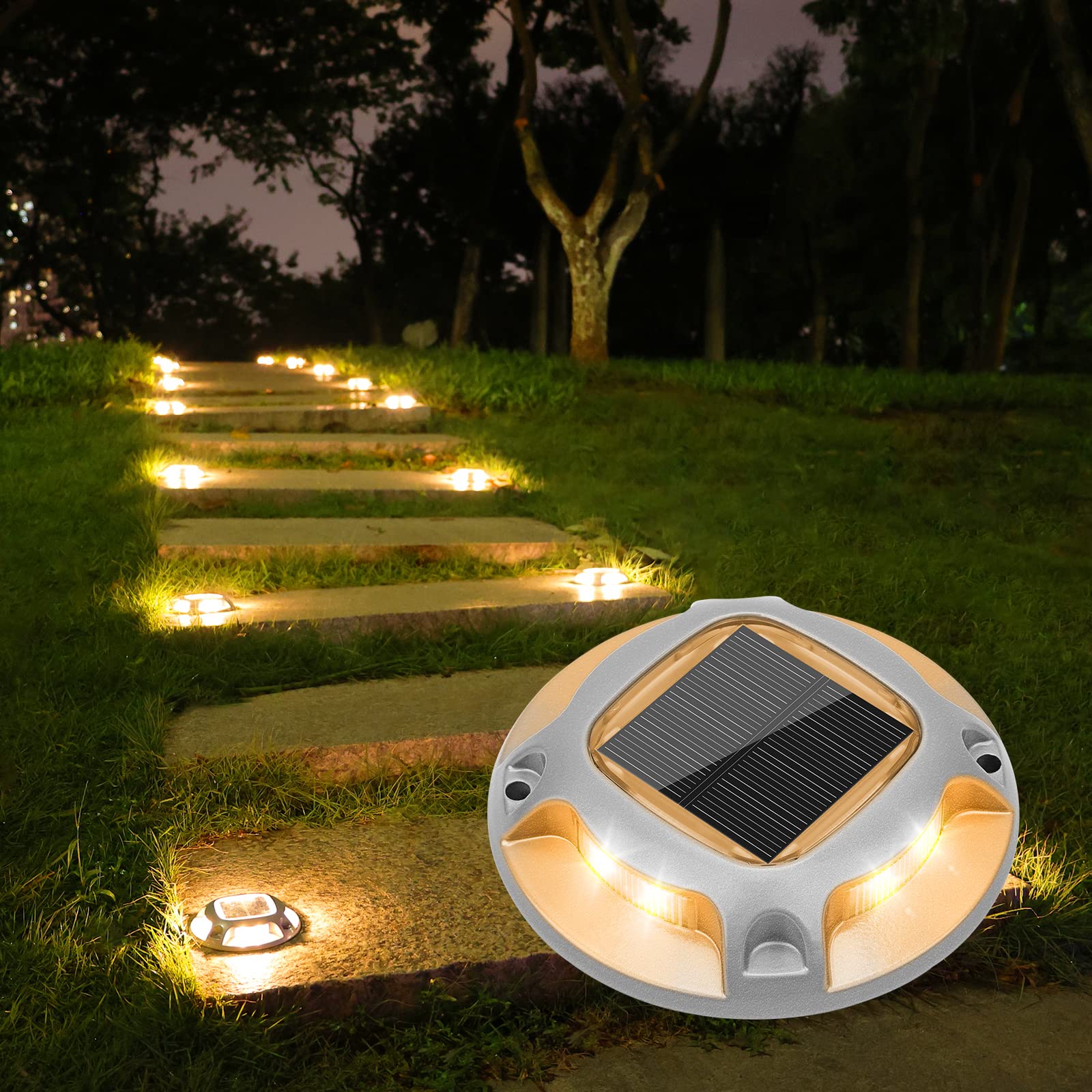 VOLISUN 12 Pack Solar Driveway Lights - 2 Color LED Deck Lights (White/Warm White) | Waterproof Outdoor Solar Step Lights for Driveway, Sidewalk, Pathway, Dock & Marine Use | Perfect for Night Safety & Landscape Lighting