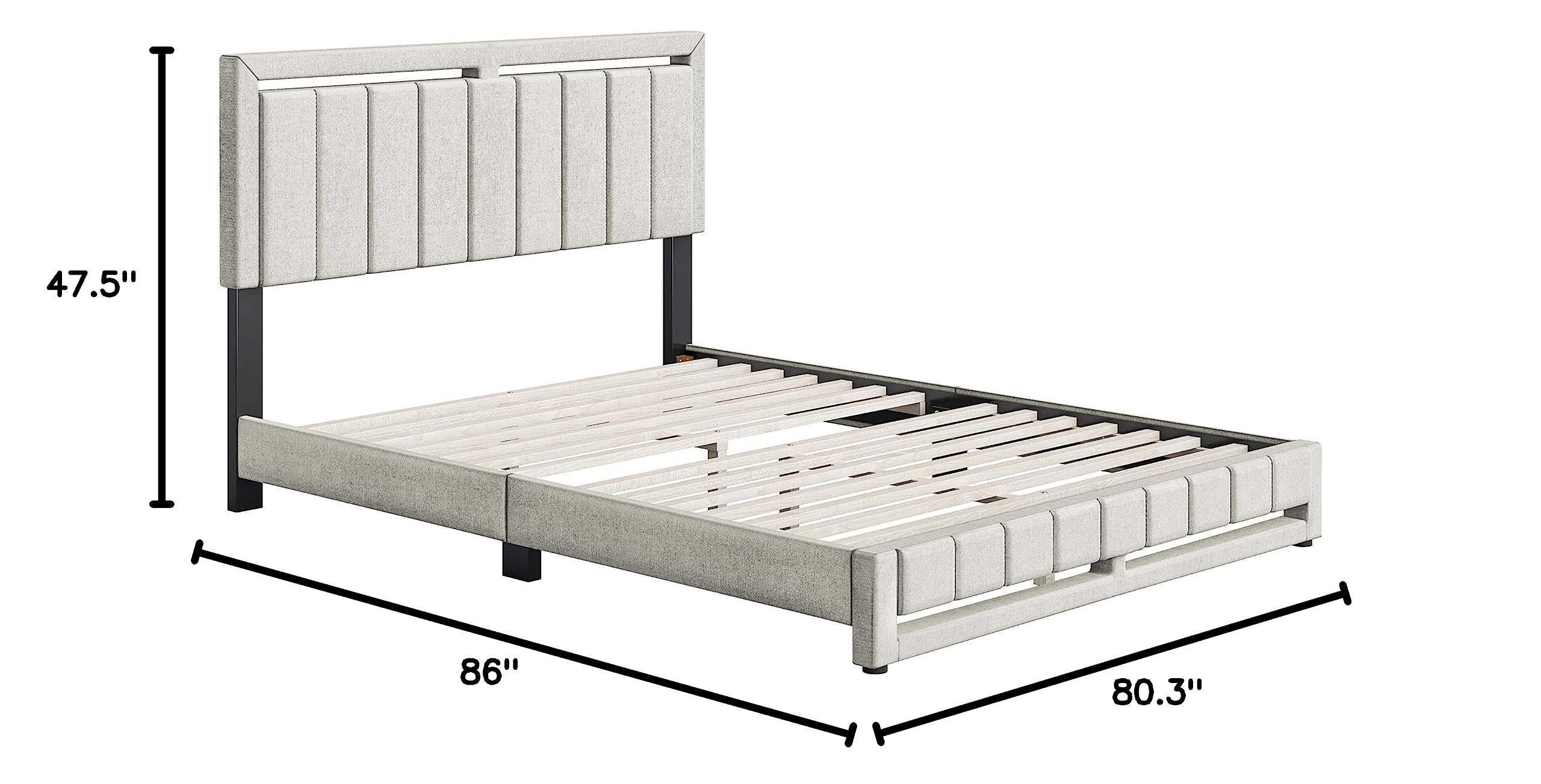 Boyd Sleep Beaumont Upholstered King Size Platform Bed with Headboard - 14 Wood Slat Support Mattress Foundation, No Box Spring Needed, White Linen Fabric - Perfect for Master Bedroom & Guest Room