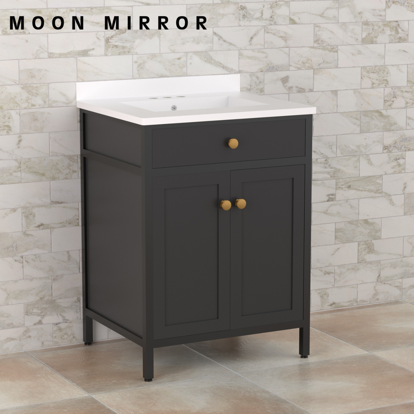 Modern Bathroom Vanity with Marble Countertop - Elegant Contemporary Design for Powder Room & Master Bath Decor | Space-Saving Storage Solution