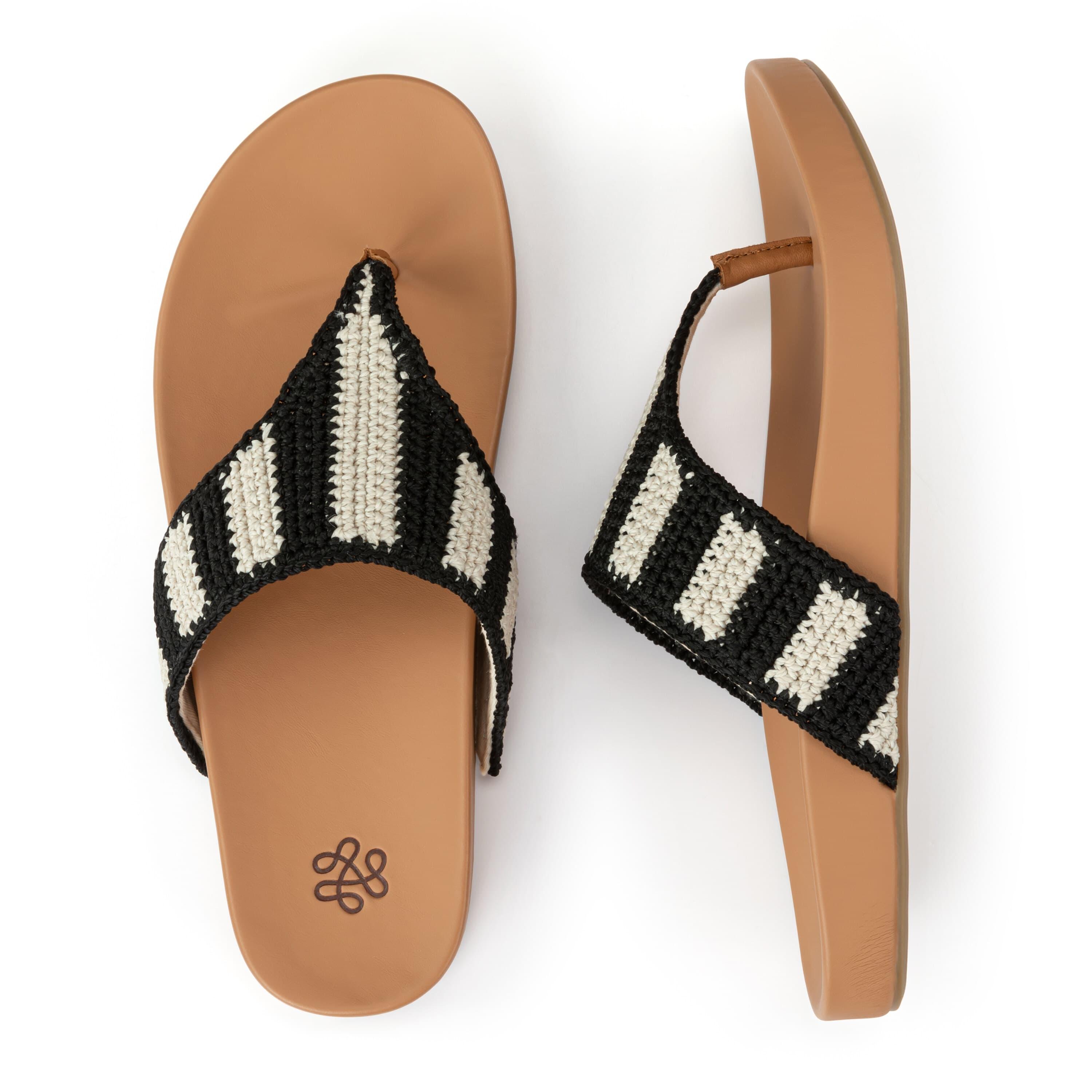 Everly Sandal - Hand Crochet Black Stripe Women's Comfortable Summer Sandals | Perfect for Beach, Vacation & Casual Outfits