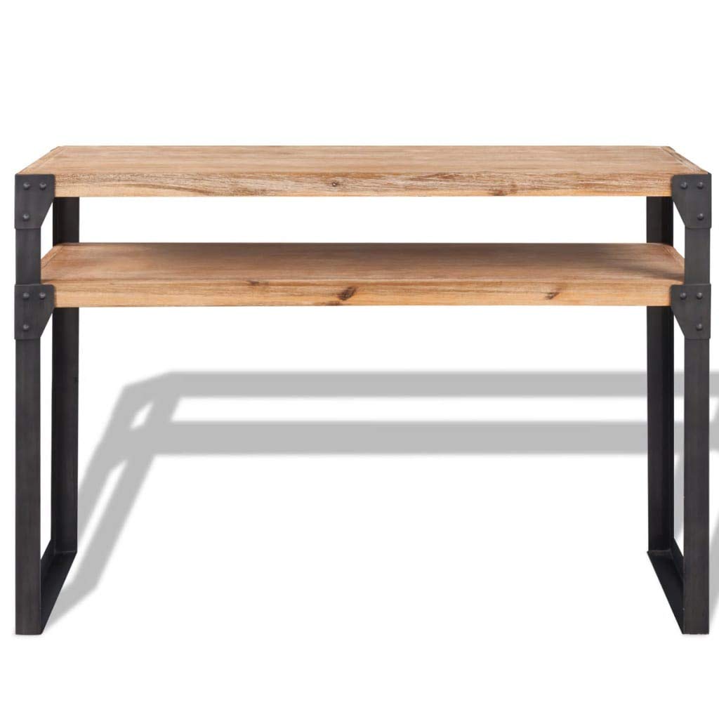 Narrow End Table for Small Spaces - Solid Acacia Wood Side Table with Metal Frame, 47.2