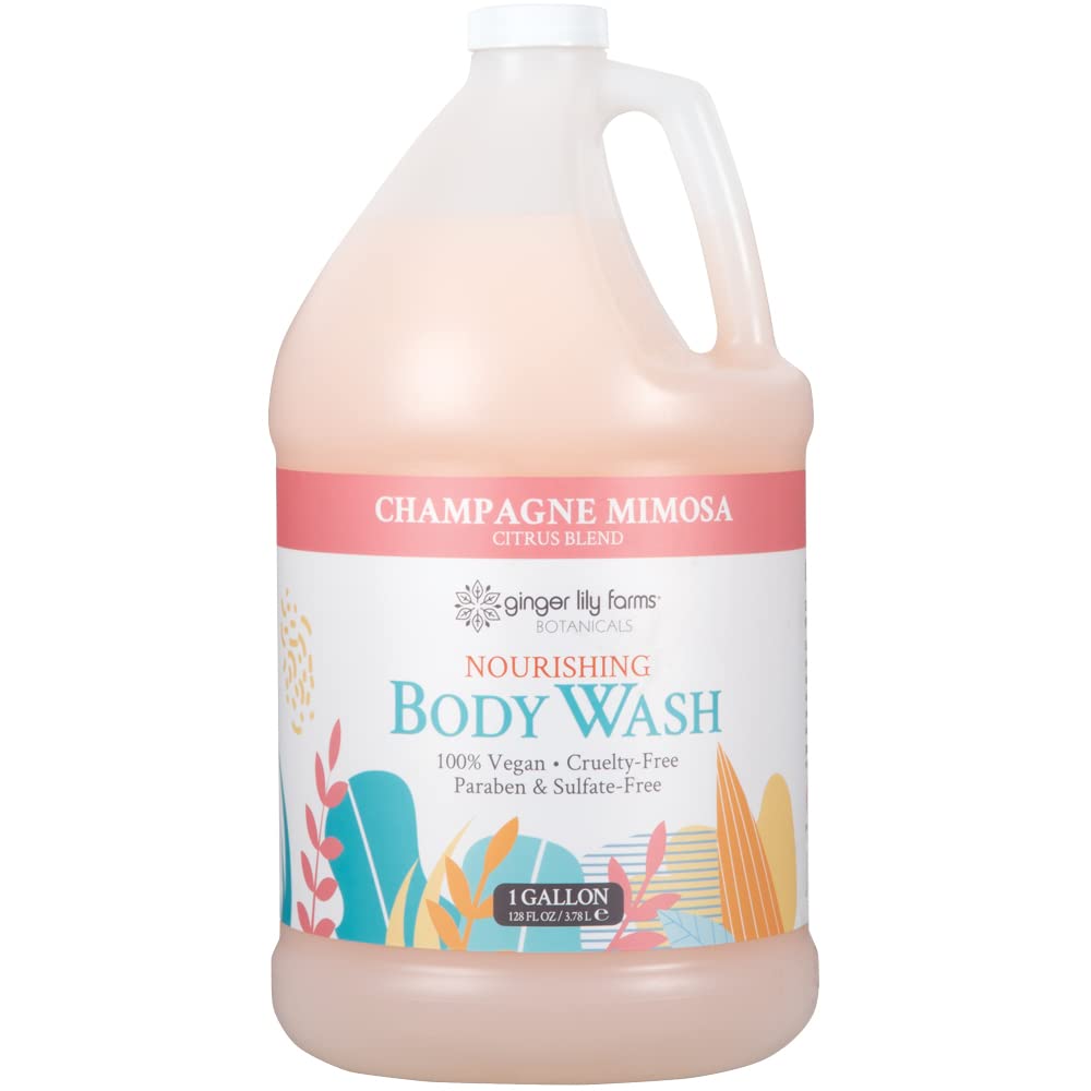 Ginger Lily Farms Botanicals Body Wash Shampoo & Conditioner Set - Champagne Mimosa Scent | Luxurious Bath & Hair Care Gift Set for Women & Men