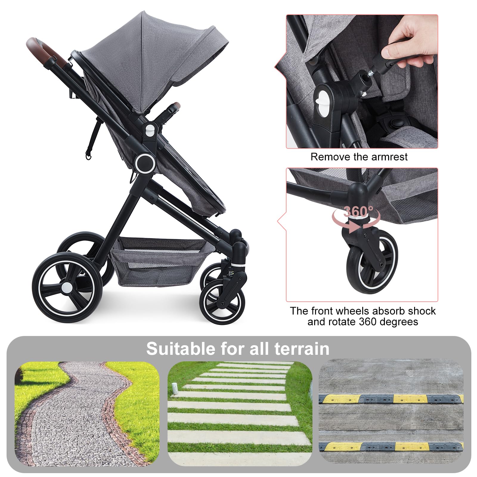 2 in 1 Convertible Baby Stroller for Newborn to Toddler (0-3 Years) - Lightweight Travel Stroller with Removable Bassinet & Shock Absorption Wheels | Large Storage Basket & Cup Holder | Perfect for Shopping, Travel & Daily Walks