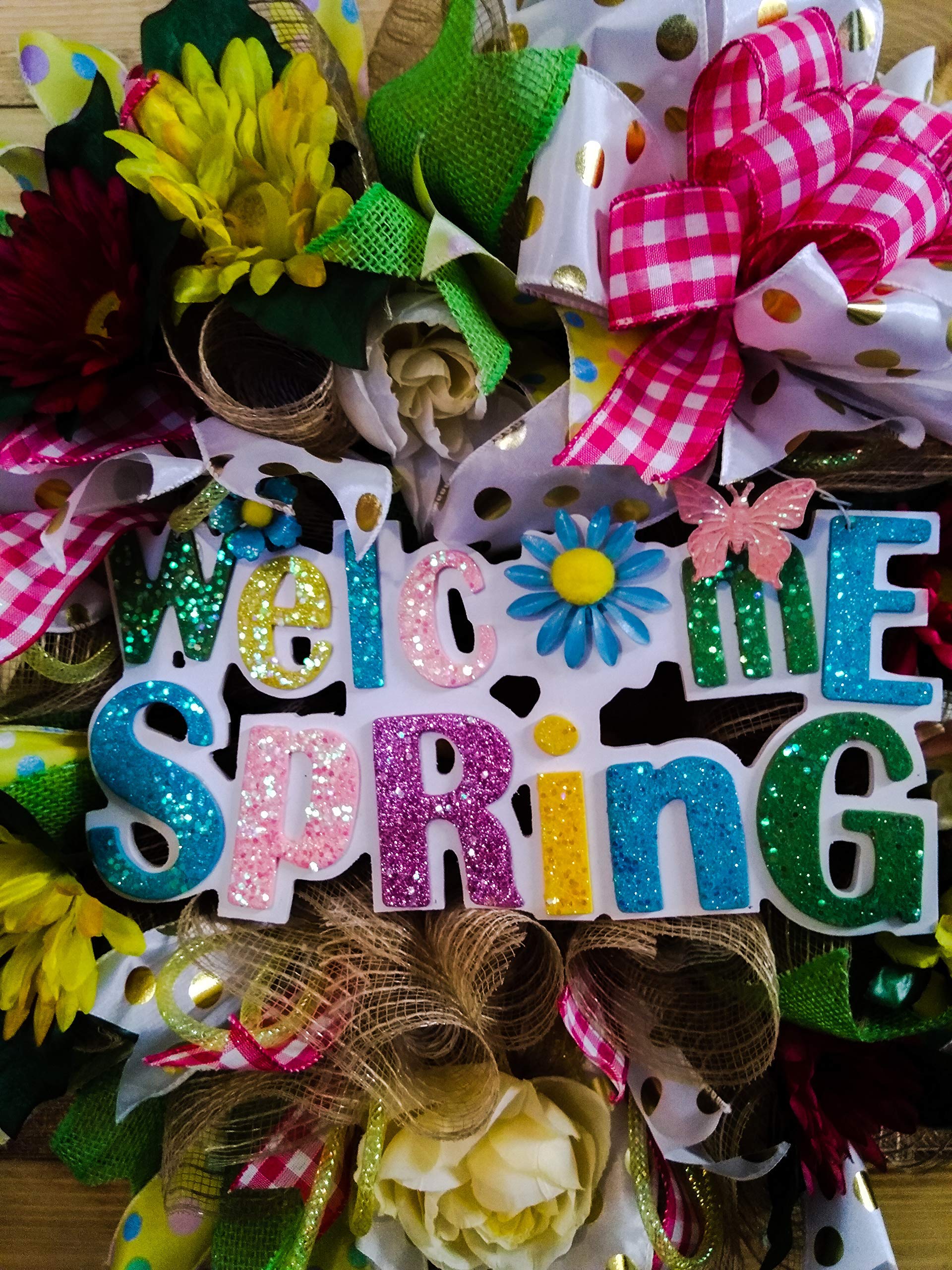 Easter Spring Wreath - Decorative Mesh Welcome Wreath for Front Door Decor, Seasonal Home Decorations, Easter Party & Spring Festival Decor