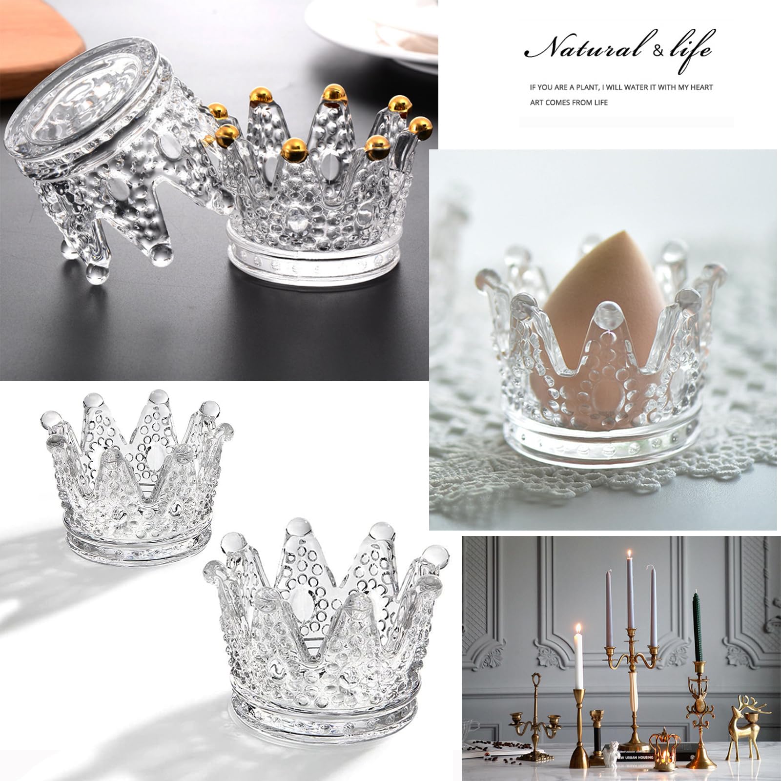 6PCS Clear Crown Votive Candle Holders - Elegant Tea Light Candlesticks & Mini Jewelry Ring Holders for Wedding Decor, Party Centerpieces, Home Tabletop Display, Royal Theme Events and Romantic Ambiance Lighting
