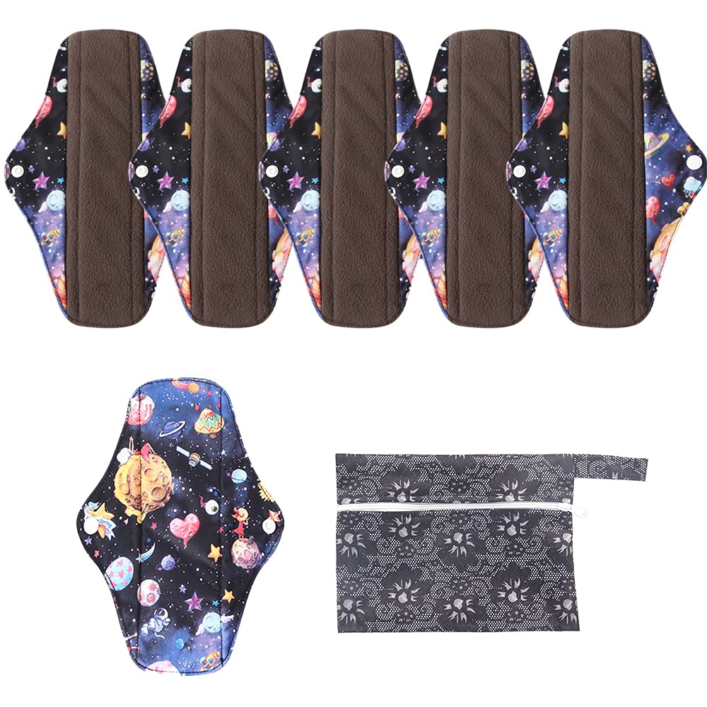 7pc Bamboo Reusable Sanitary Pads Set with Free Wet Bag - Eco-Friendly Menstrual Pads for Comfort & Travel