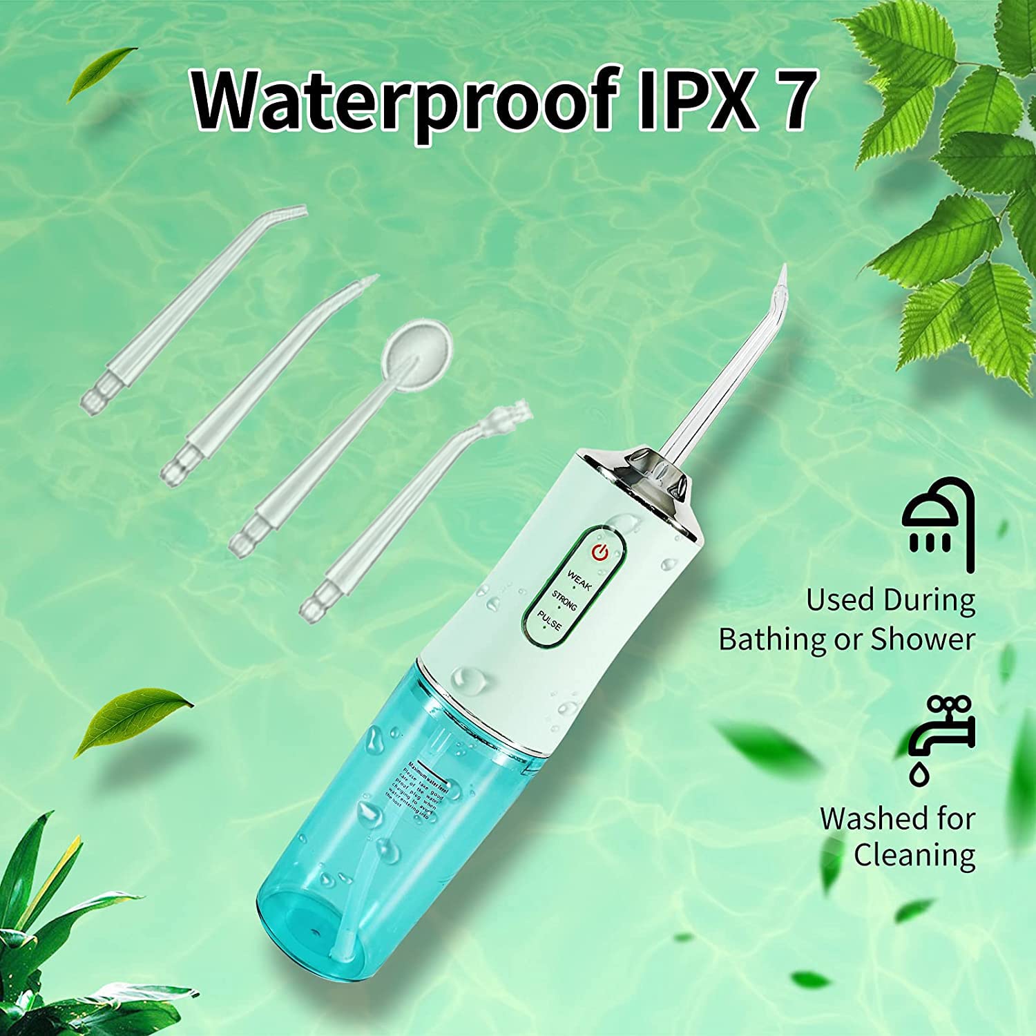 Professional Cordless Water Flosser for Teeth - Electric Dental Oral Irrigator with 4 Jet Tips, DIY Mode, IPX7 Waterproof, Rechargeable & Portable | Perfect for Home Use & Travel (Green)