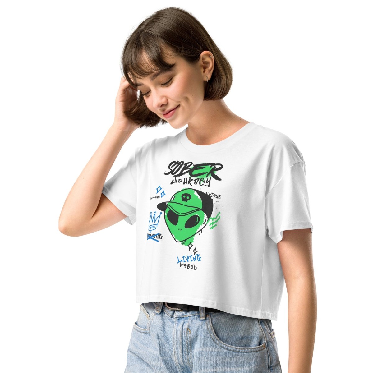 Alien Sober Journey Women's Crop Top | Cosmic Sobriety Collection | Trendy Yoga & Festival Outfit