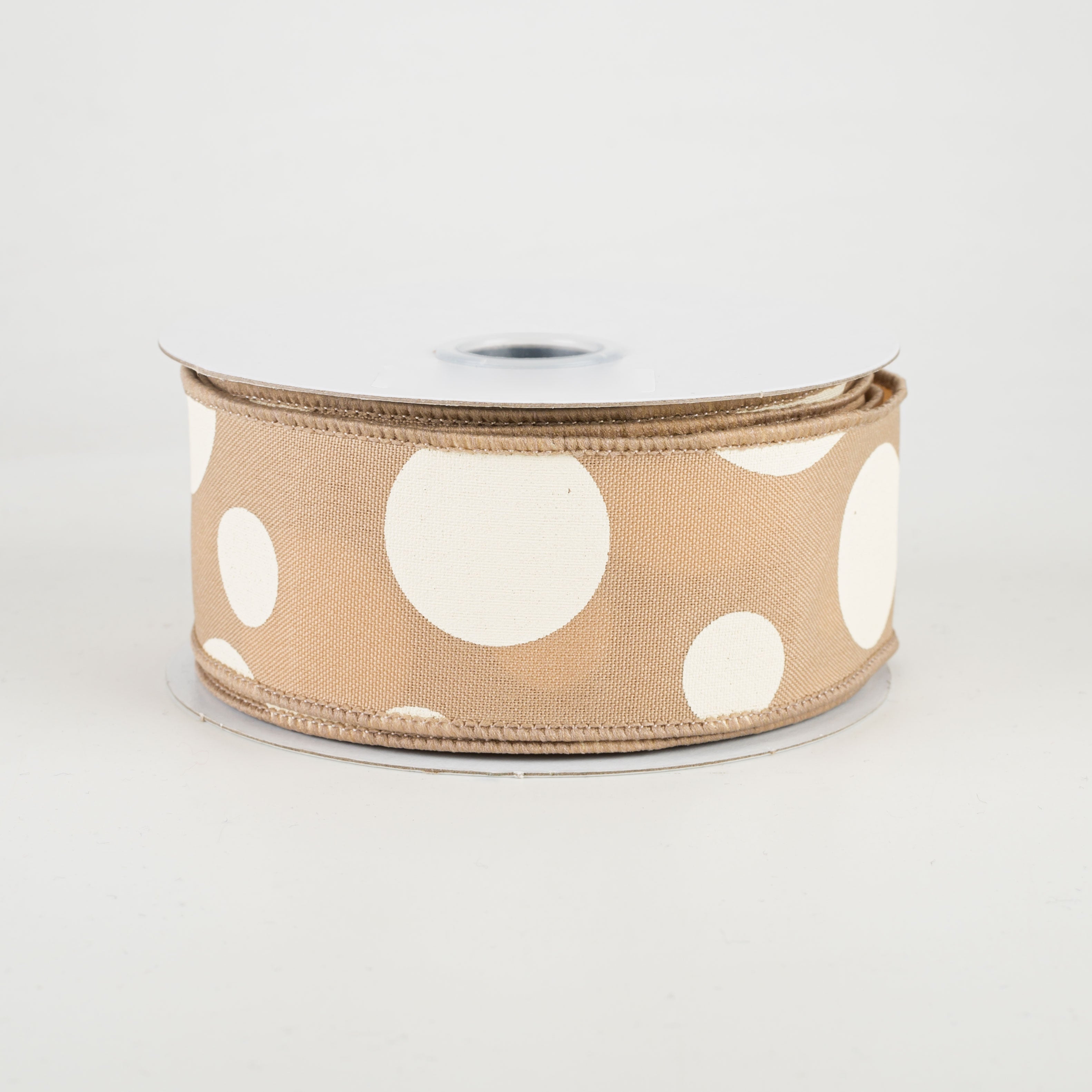 1.5 Inch Wide Giant Three Size Polka Dot Ribbon - 10 Yards Beige & Ivory Decorative Ribbon for Gift Wrapping, Wedding Decorations, DIY Crafts and Party Favors