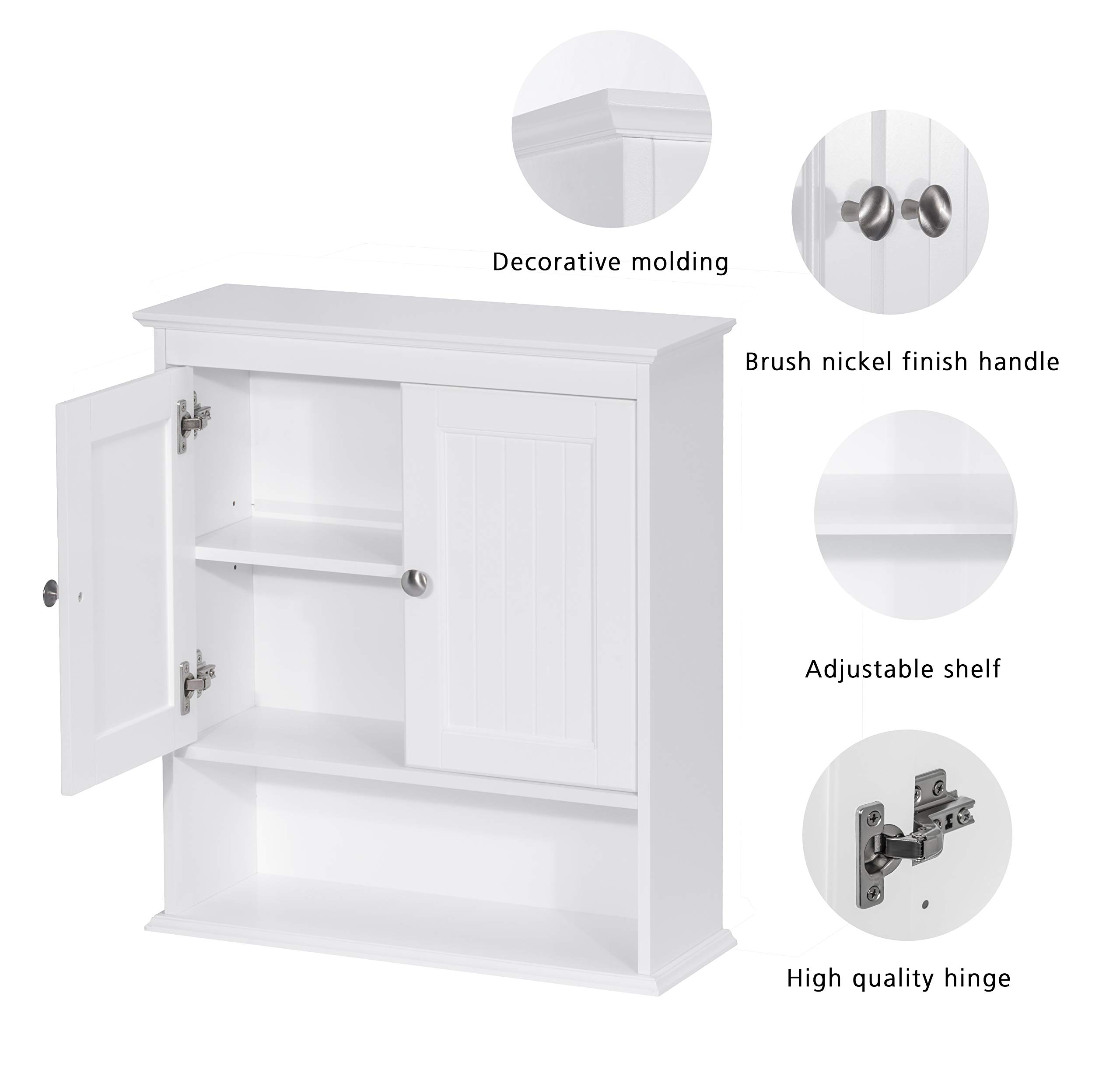 White Wooden Wall Mounted Bathroom Cabinet with Doors and Shelves - Over The Toilet Storage Organizer for Towels, Toiletries & Bathroom Essentials | Space-Saving Bathroom Decor