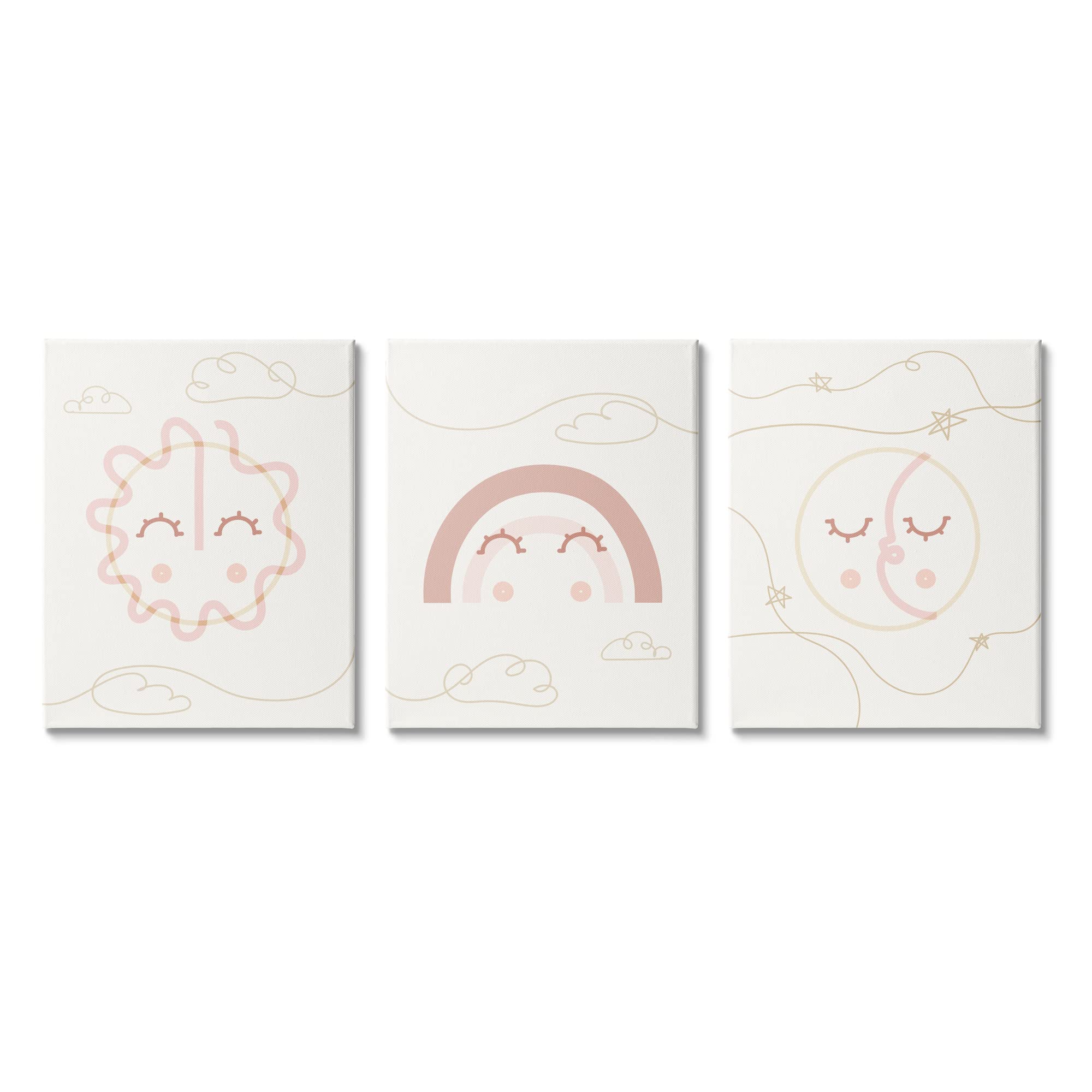 Stupell Industries Cute Celestial Doodle Sun Moon Stars Smile Happy Face Wall Art - Designed by Daphne Polselli - Perfect for Nursery, Kids Room & Boho Home Decor