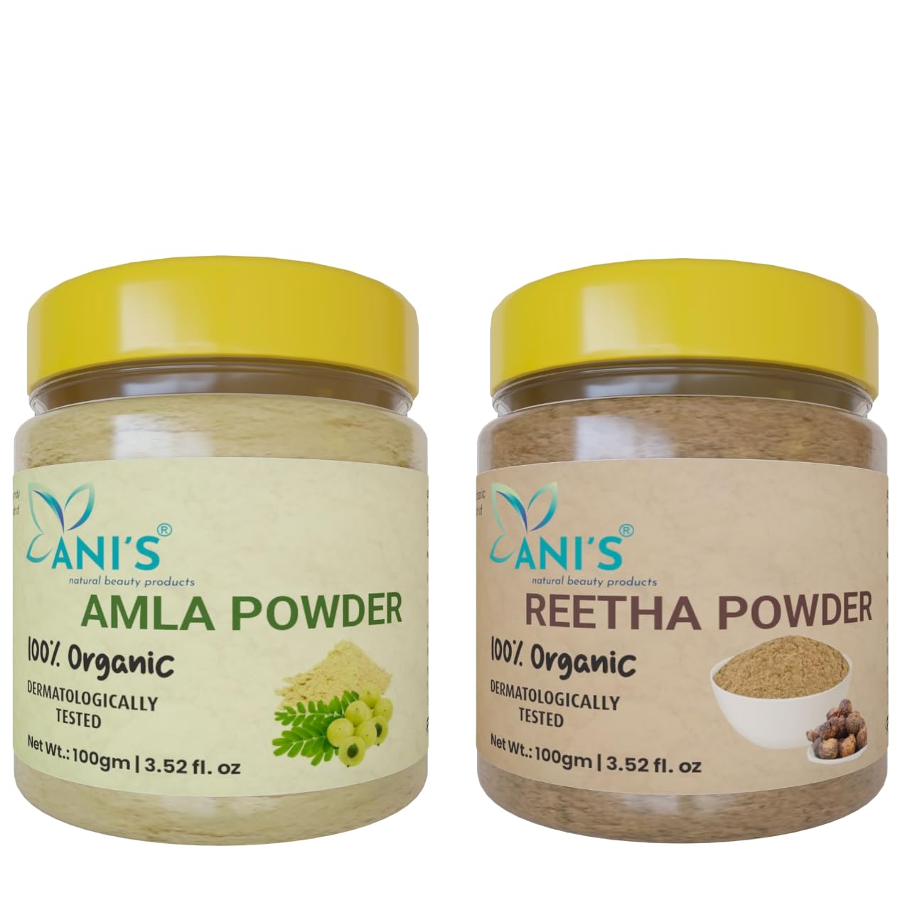 ANI'S Amla Powder & Reetha Powder Combo Pack for Skin & Hair Care - Promotes Hair Growth, Silky & Smooth Hair - Natural Ayurvedic Herbs for Healthy Scalp & Shine - Perfect for DIY Hair Masks & Beauty Treatments