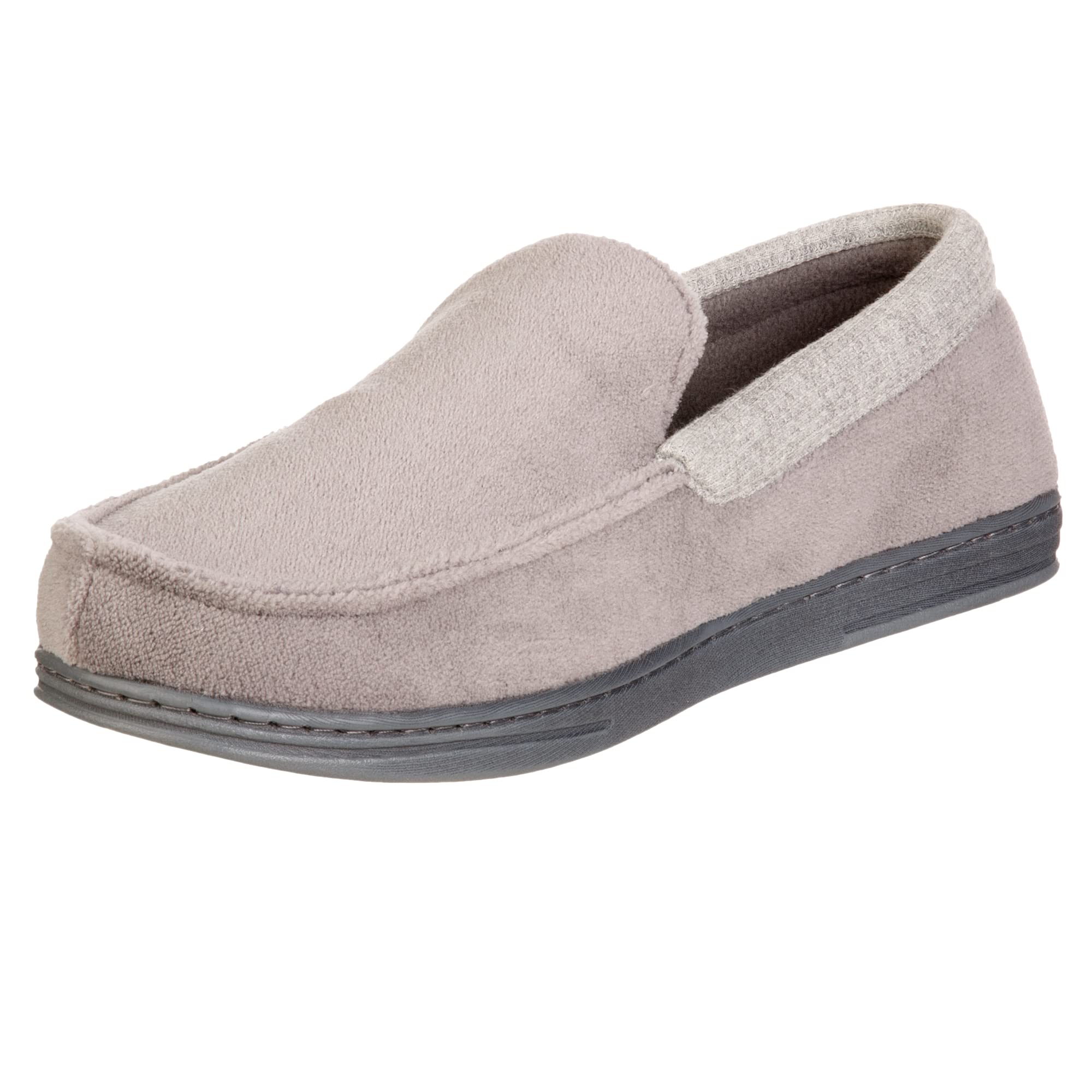 Isotoner Men's Microterry & Waffle Travis Moccasin Slippers - Memory Foam Insole, Durable Rubber Outsole - Cozy House Shoes for Indoor/Outdoor Wear, Perfect Gift for Dad & Husband