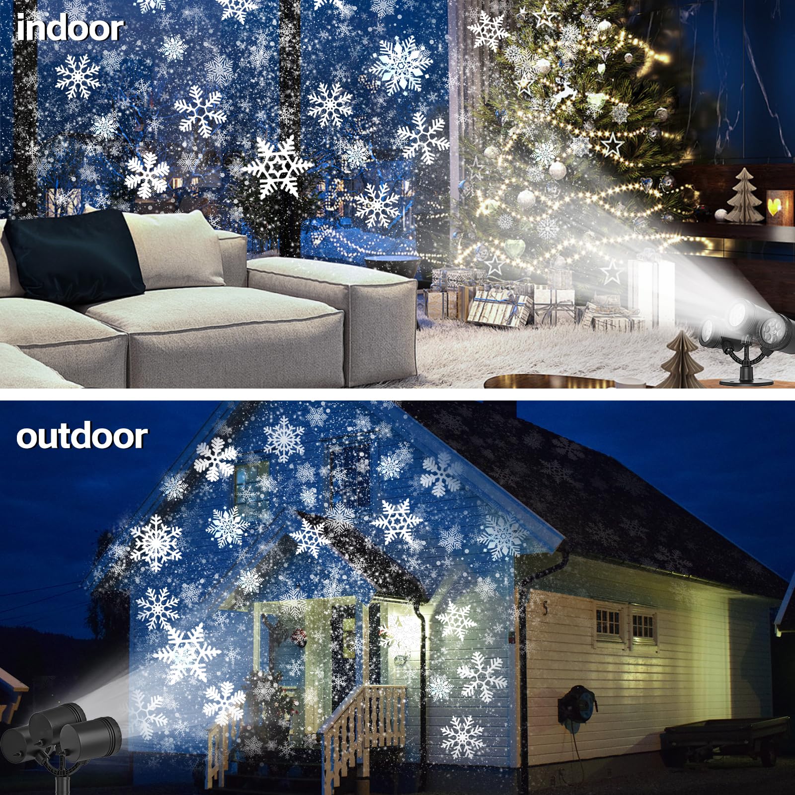 2024 Upgraded Christmas Snowflake Projector Lights - Outdoor Waterproof LED Snowfall Light Show for Holiday Decorations | Perfect for Christmas Yard, Garden, Party and Home Decoration