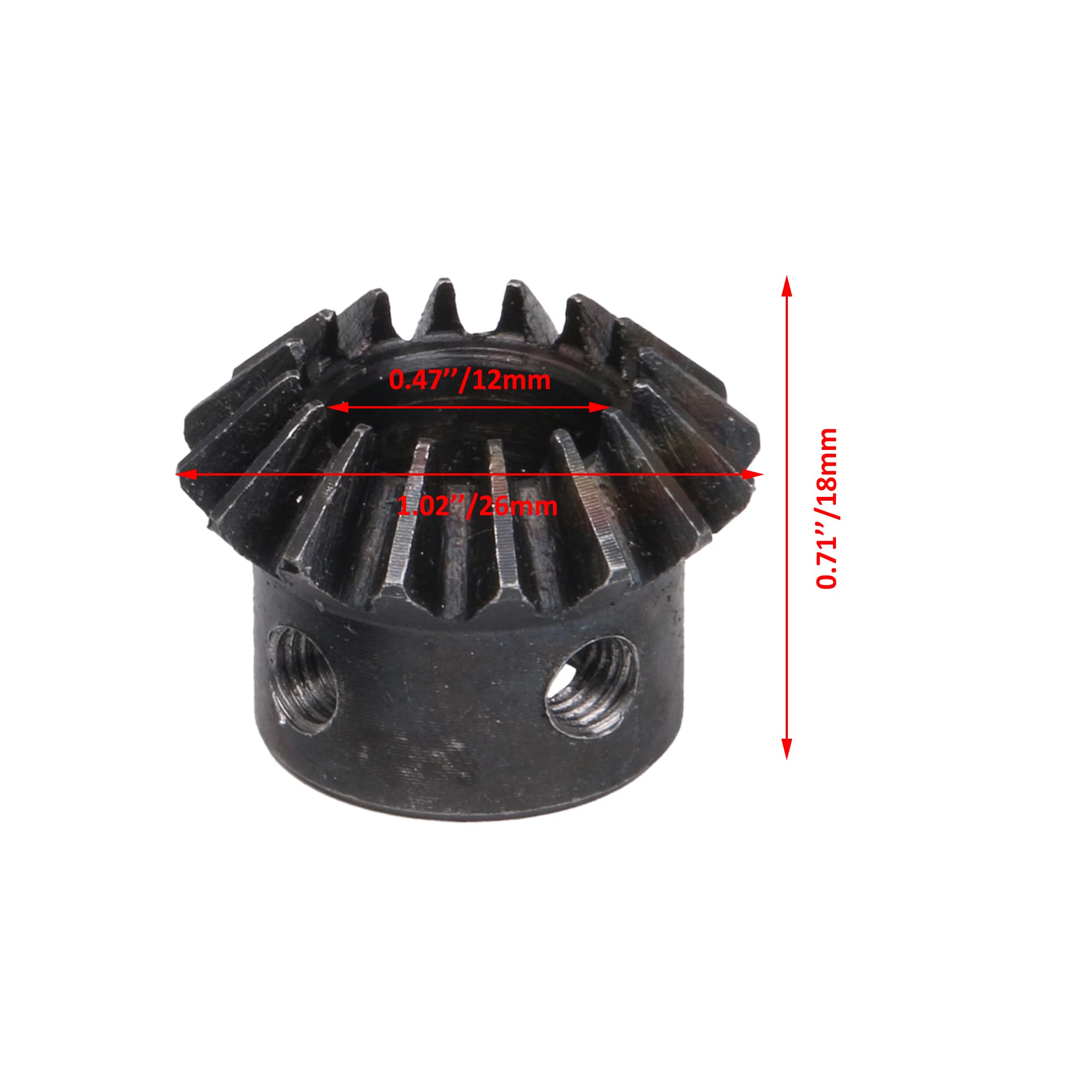 BQLZR 45# Steel Bevel Gear - 26mm Diameter, 18mm Height, 12mm Hole, 1.5 Module, 16 Teeth (Silver/Black) - 2 Pack - Perfect for RC Cars, Robotics, and DIY Mechanical Projects