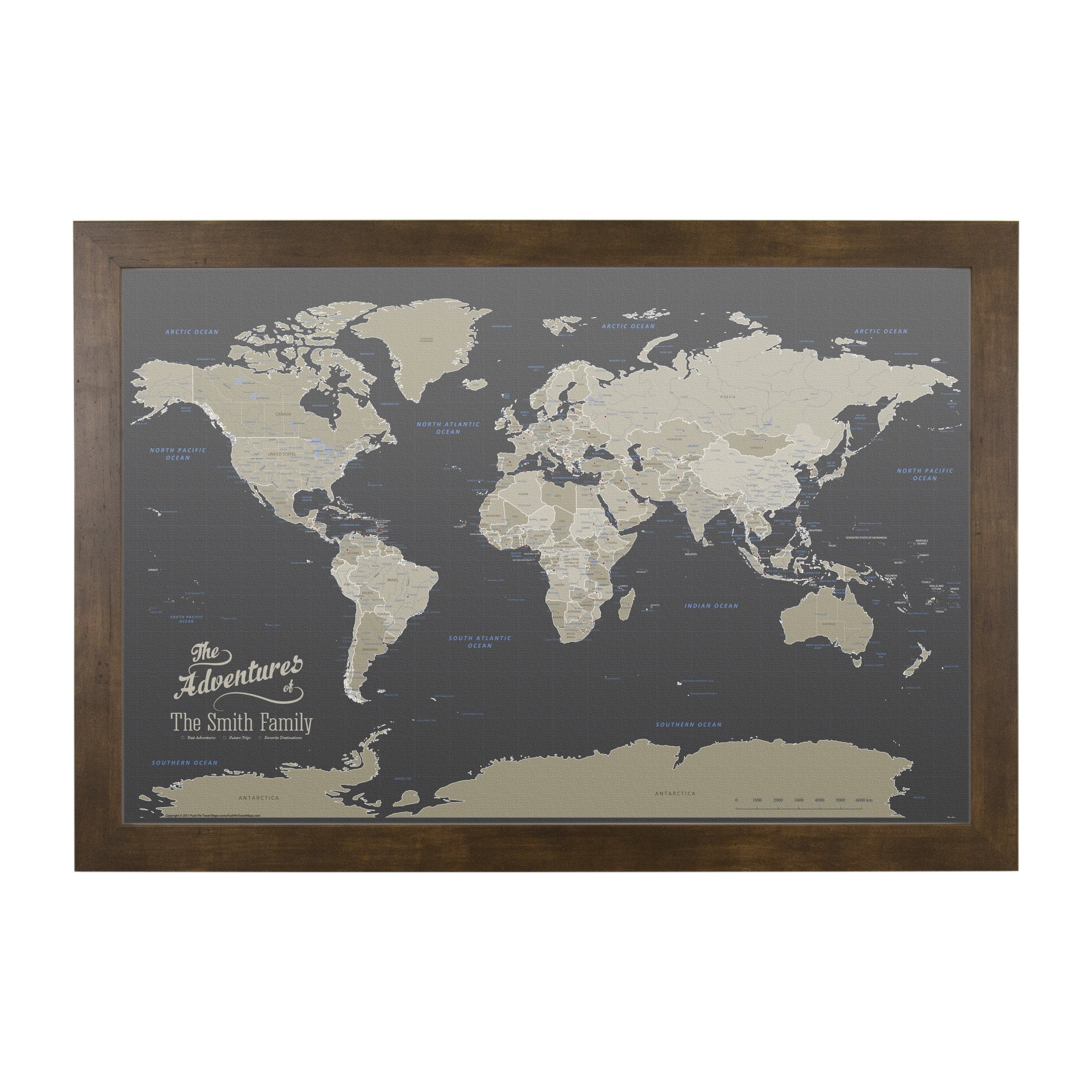 Personalized Earth-Toned World Push Pin Travel Map - Rustic Brown Framed Canvas Wall Art for Home Office Decor & Travel Enthusiasts | Perfect Gift for Adventurers & Wanderlust Lovers