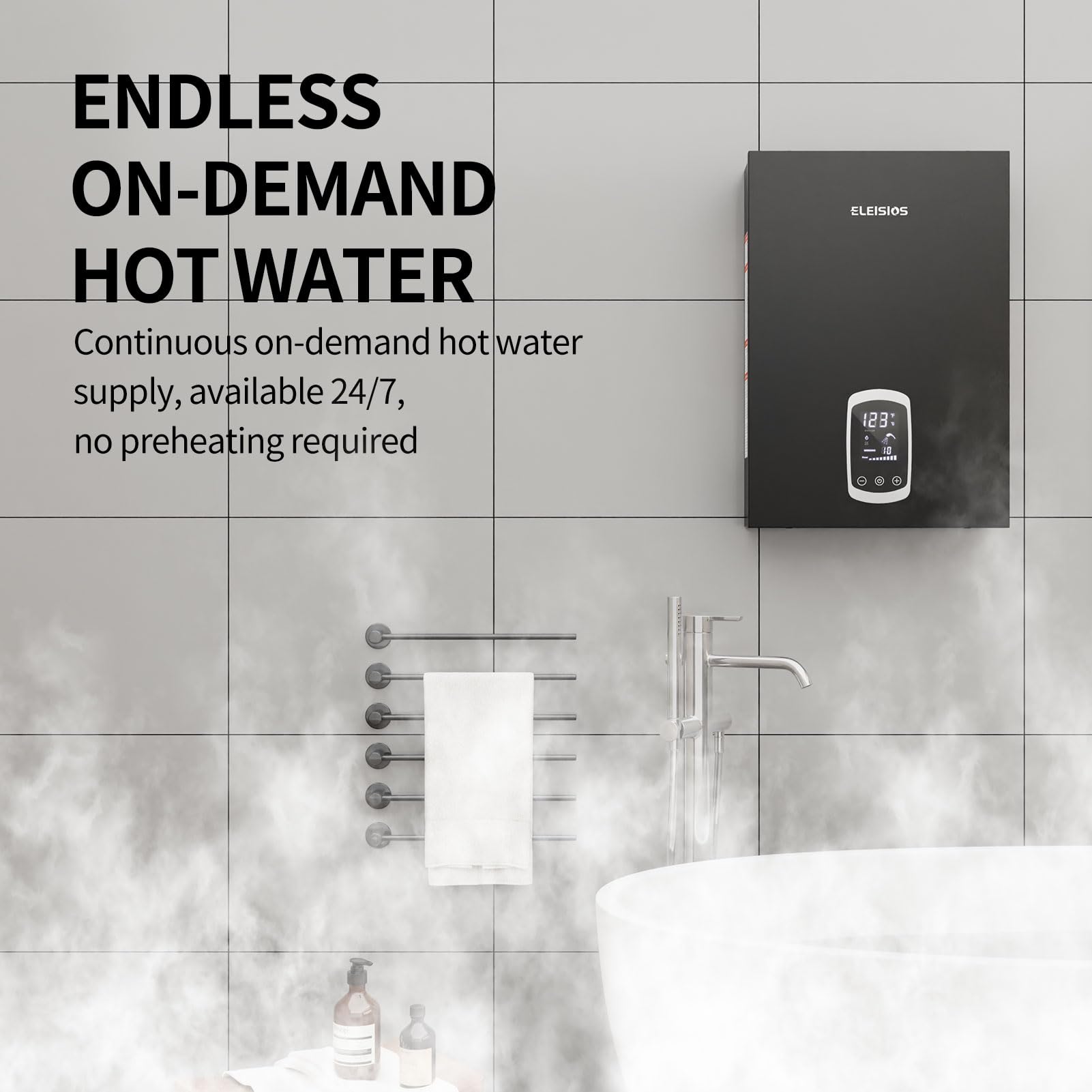 27kW Tankless Electric Water Heater 240V - Instant On-Demand Hot Water System with Energy-Saving LED Display & Smart Self-Modulation Technology - Perfect for Homes, Apartments, RV Living & Commercial Use